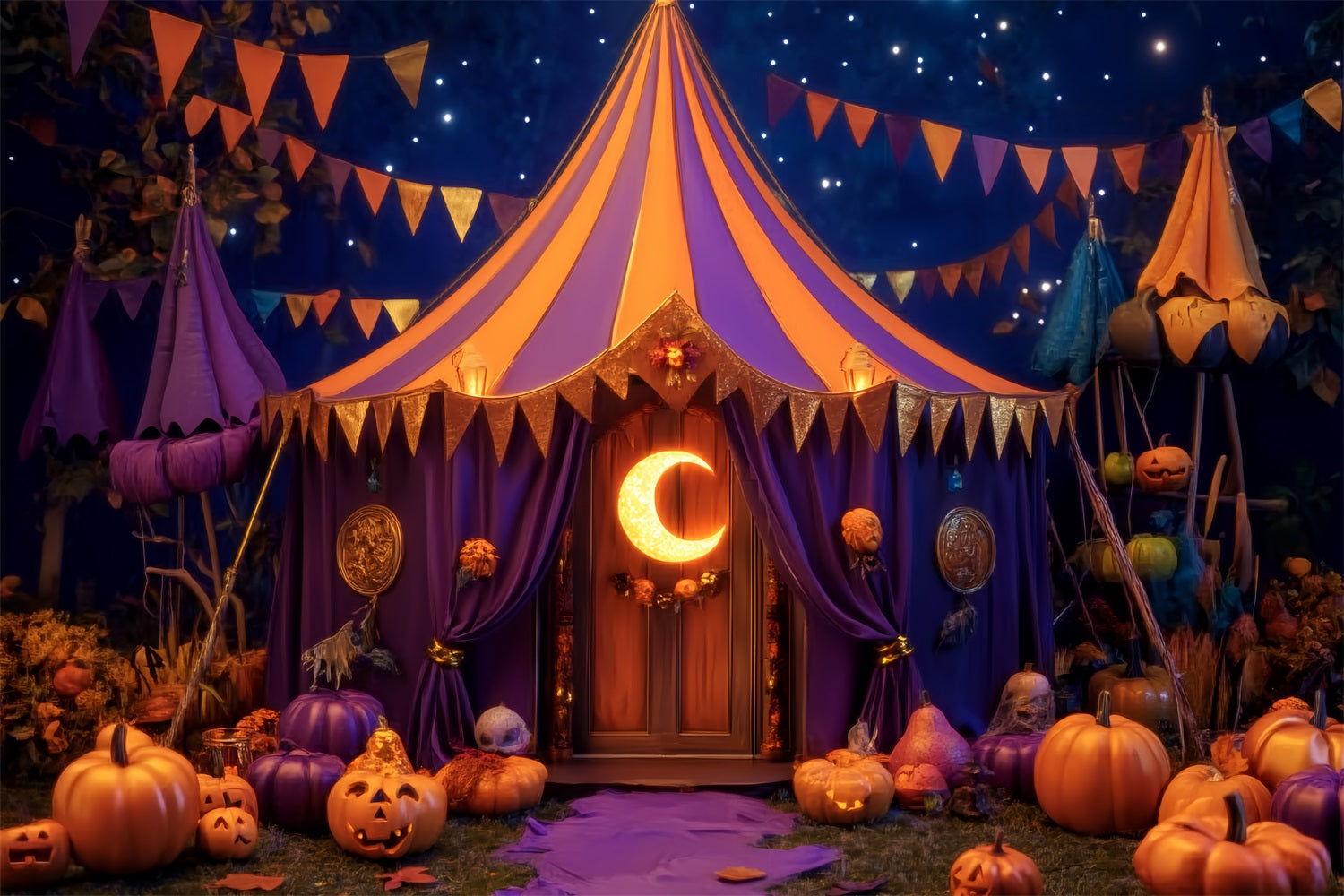 Halloween Circus Backdrop Pumpkin Crescent Moon Tent Circus Backdrop UK TWW59-1
