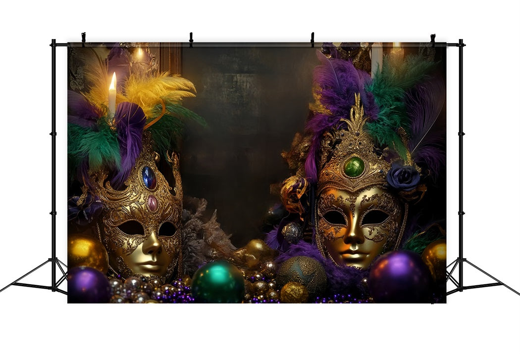 Mask Carnival Backdrop Golden Feathered Masquerade Carnival Backdrop UK TWW59-11