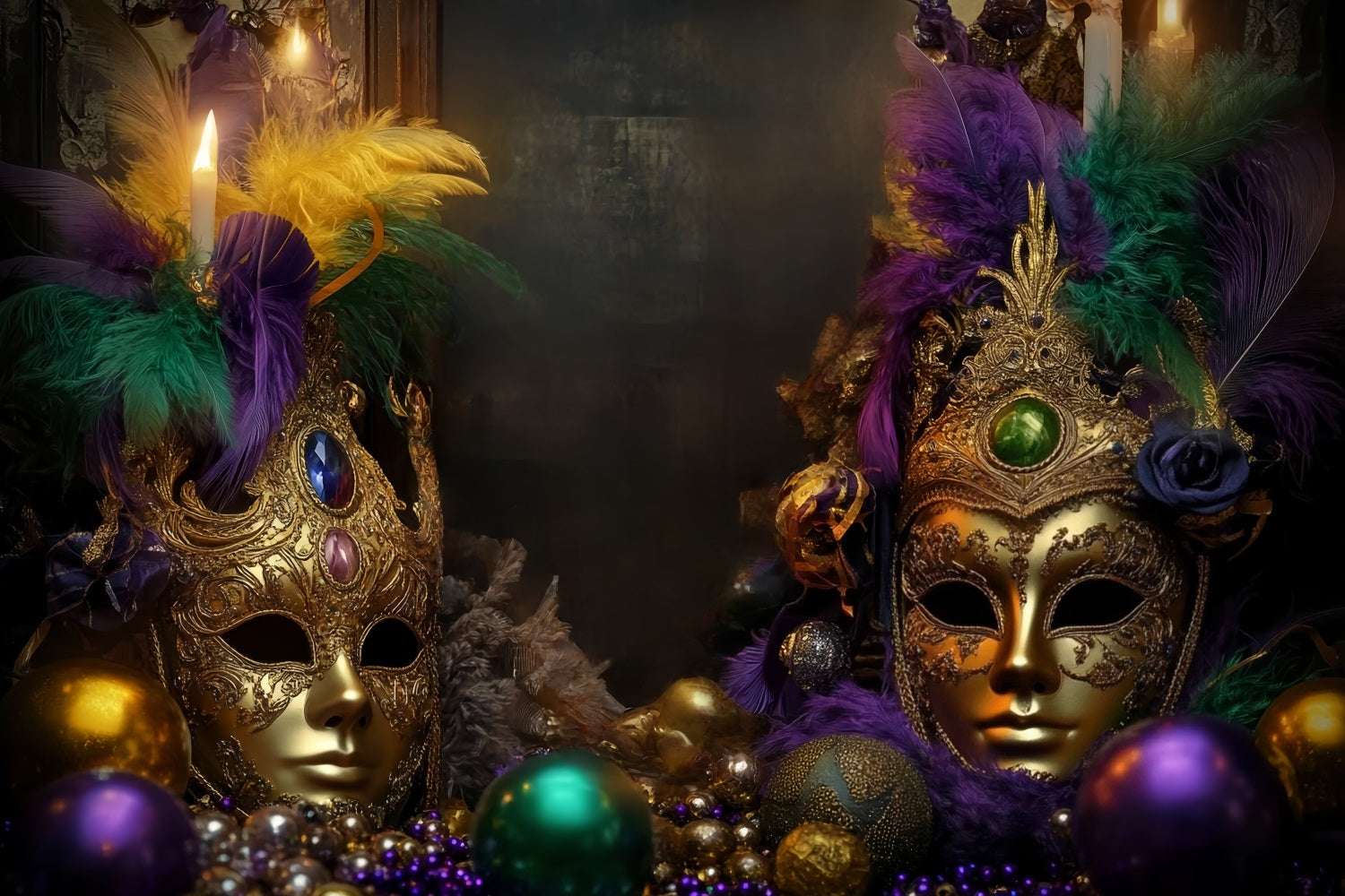 Mask Carnival Backdrop Golden Feathered Masquerade Carnival Backdrop UK TWW59-11