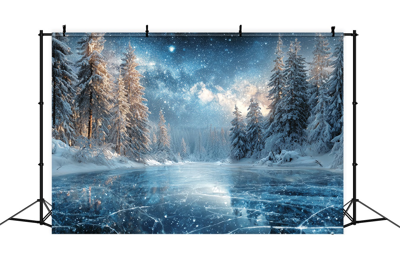 Winter Forest Backdrop Frozen Lake Starry Night Snowy Forest Backdrop UK TWW59-129