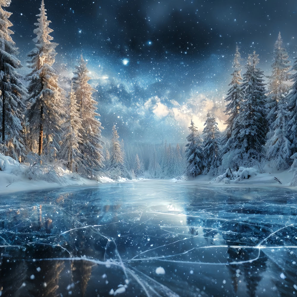 Winter Forest Backdrop Frozen Lake Starry Night Snowy Forest Backdrop UK TWW59-129