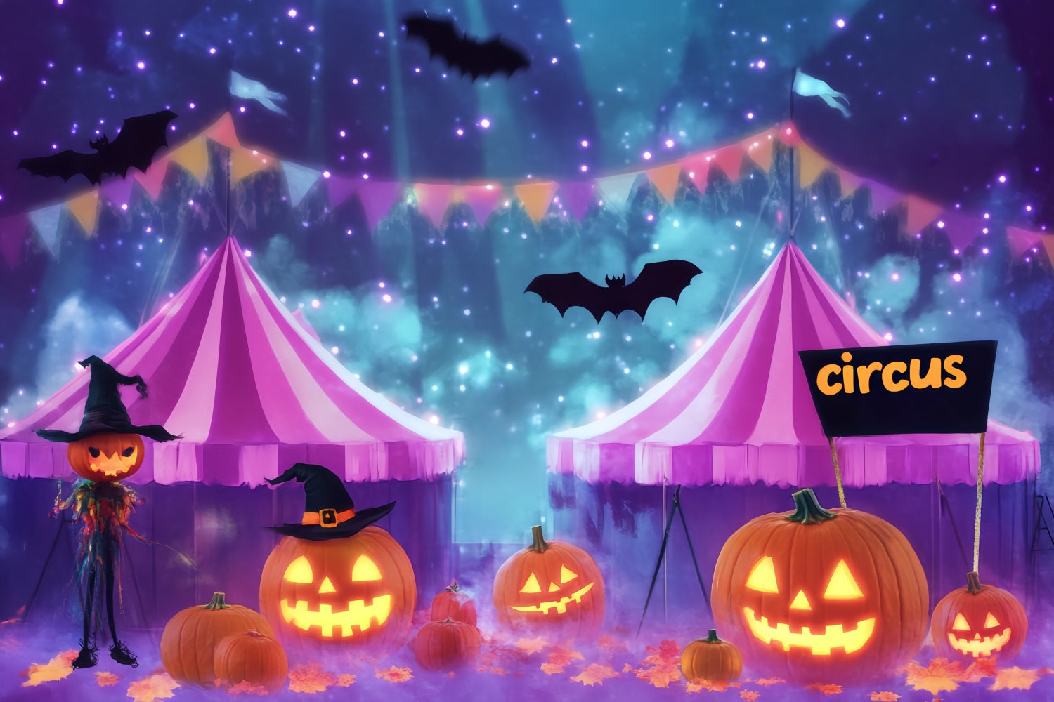 Halloween Circus Backdrop Pumpkin Witch Haunted Night Carnival Backdrop UK TWW59-13