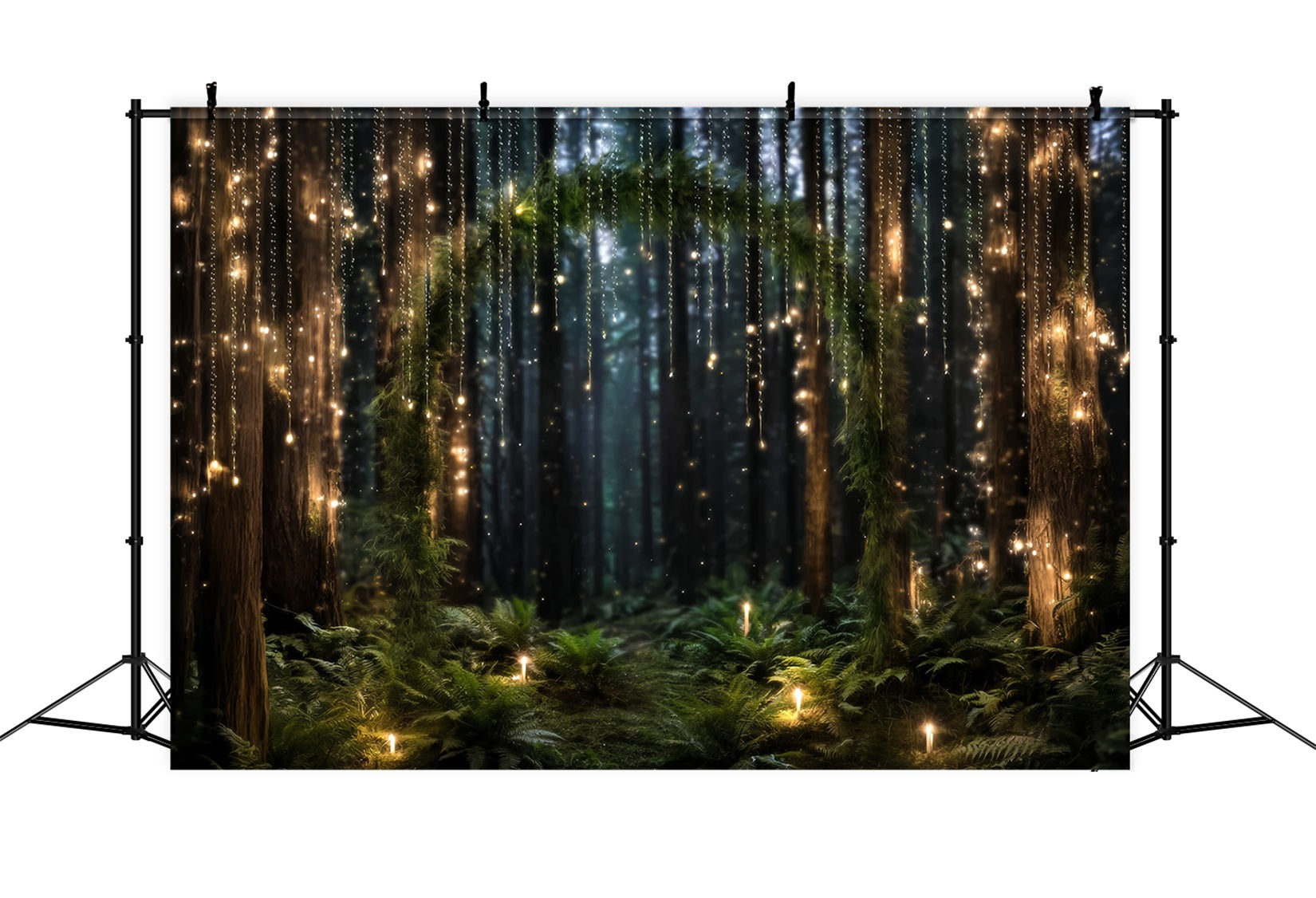 Night Forest Backdrop Glowing Fairy Light Arch Forest Photography Backdrop UK TWW59-131