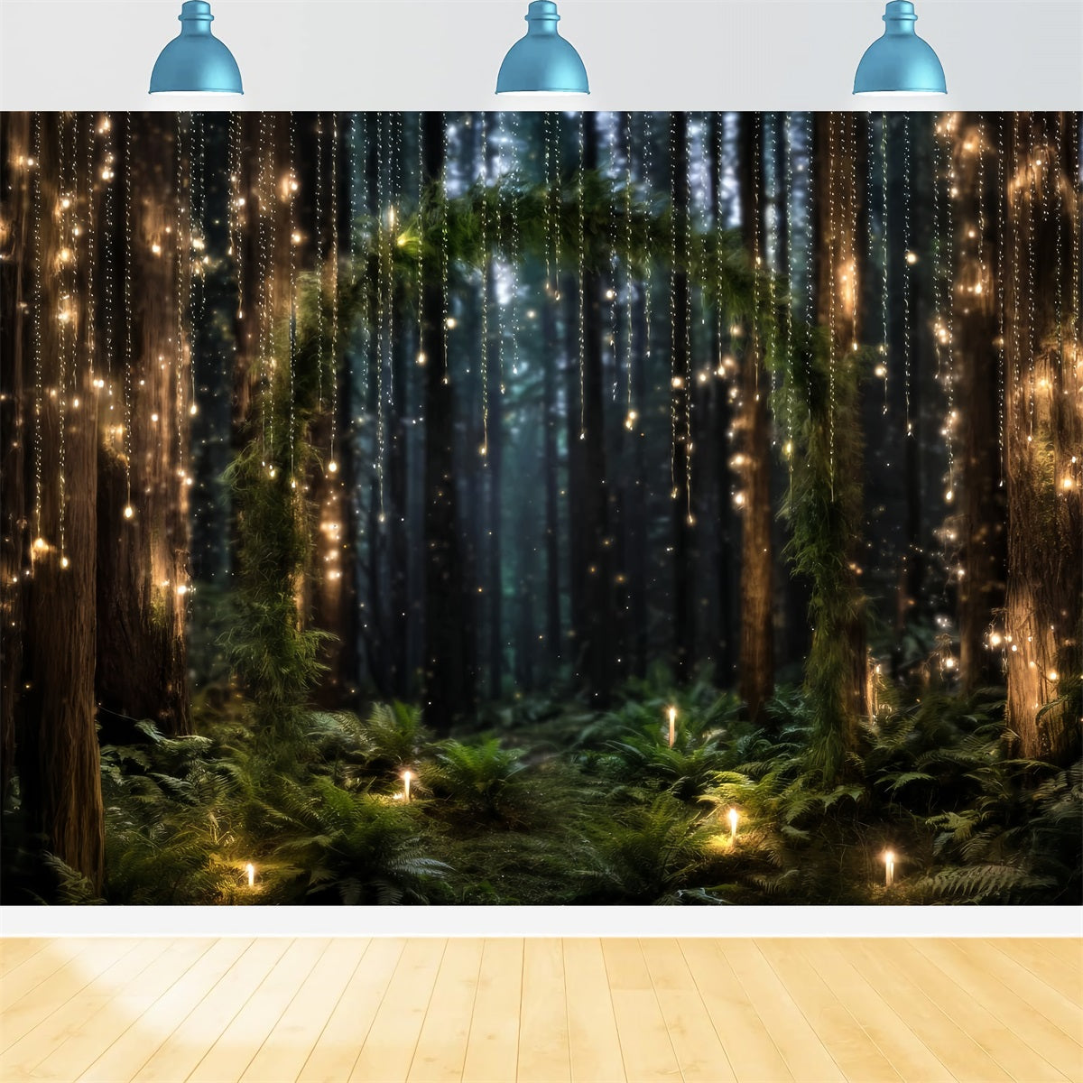 Night Forest Backdrop Glowing Fairy Light Arch Forest Photography Backdrop UK TWW59-131