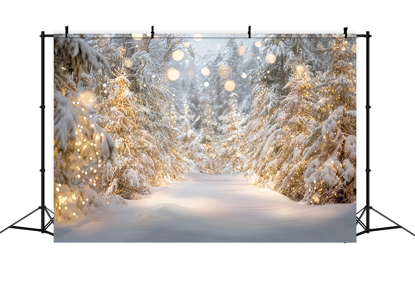 Snowy Forest Backdrop Snow Trees Golden Lights Winter Forest Backdrop UK TWW59-133
