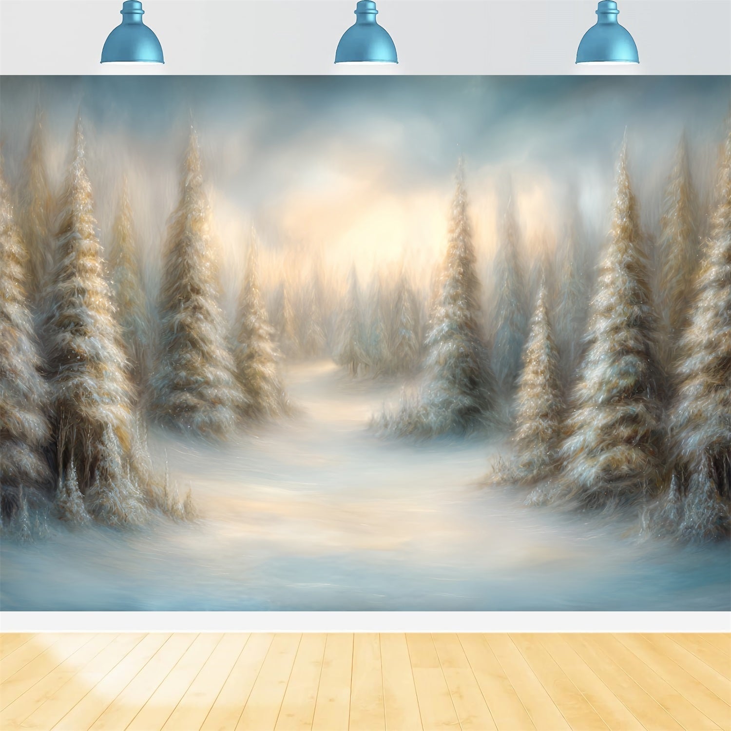 Pine Forest Backdrop Dreamy Painted Snowy Pines Forest Photo Backdrop UK TWW59-135