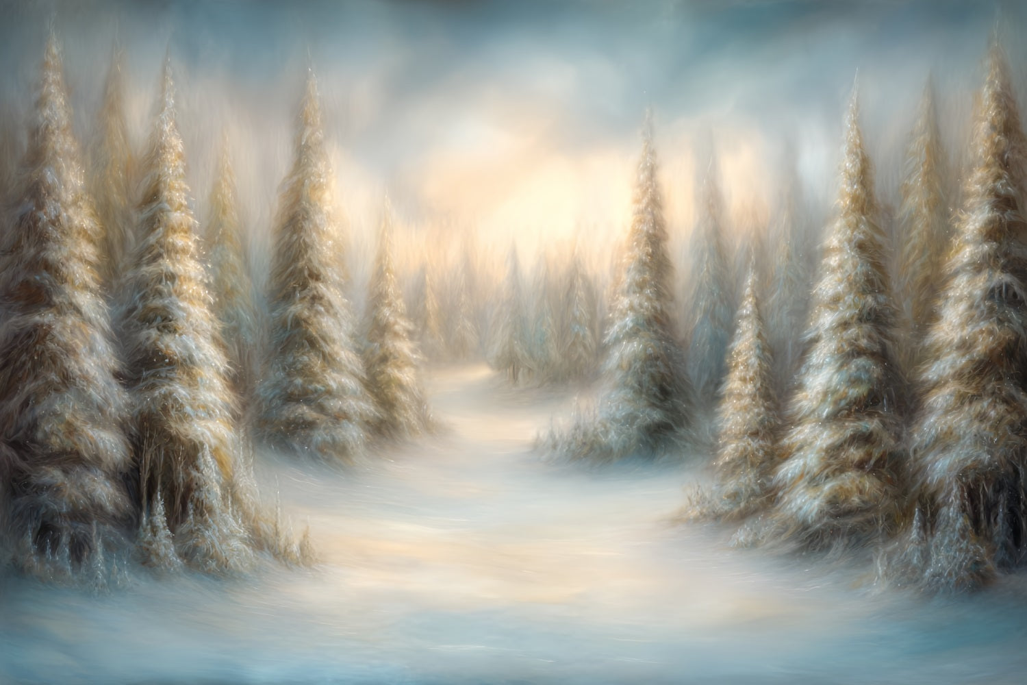 Pine Forest Backdrop Dreamy Painted Snowy Pines Forest Photo Backdrop UK TWW59-135