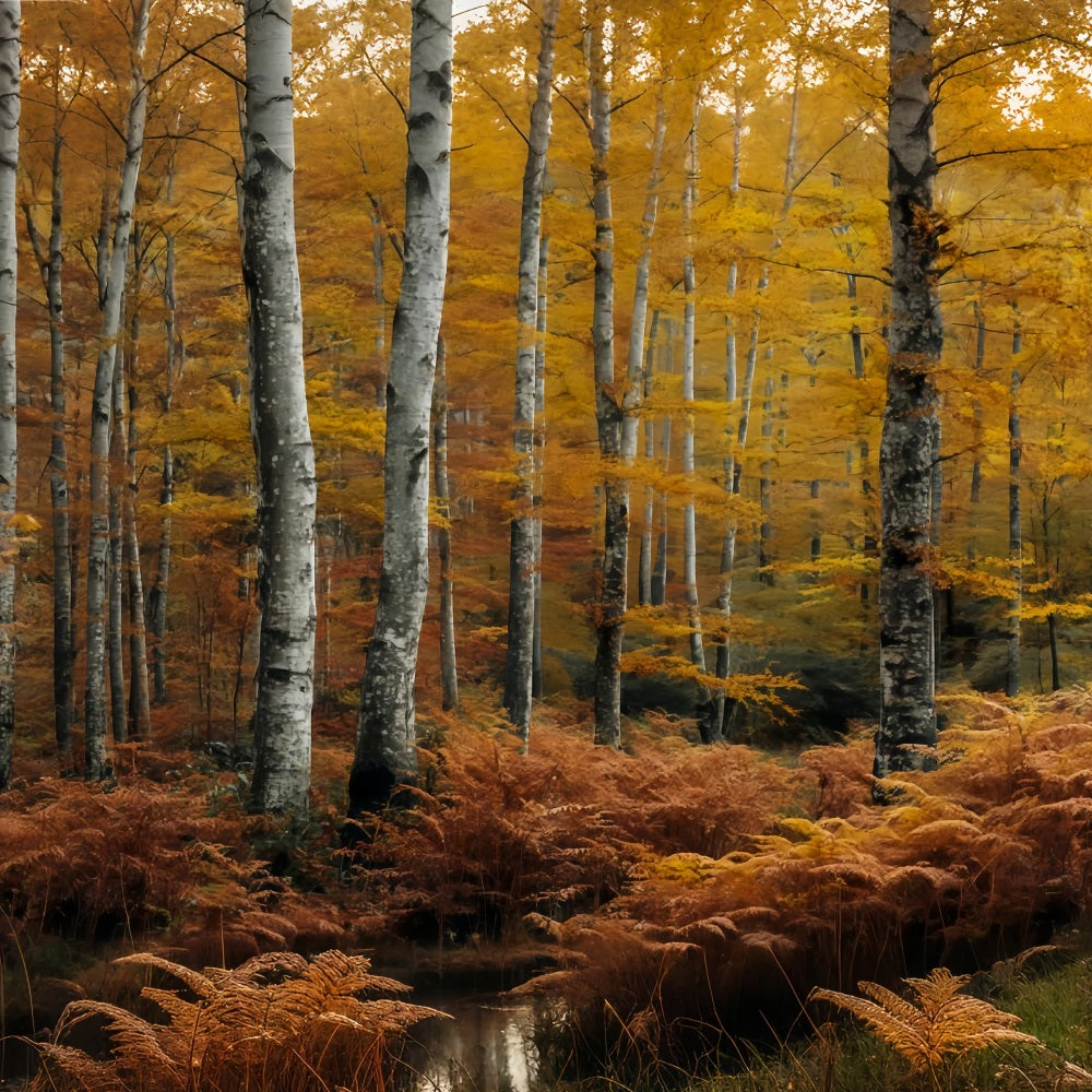 Fall Forest Backdrop Golden Autumn Birch Woods Forest Scene Backdrop UK TWW59-149