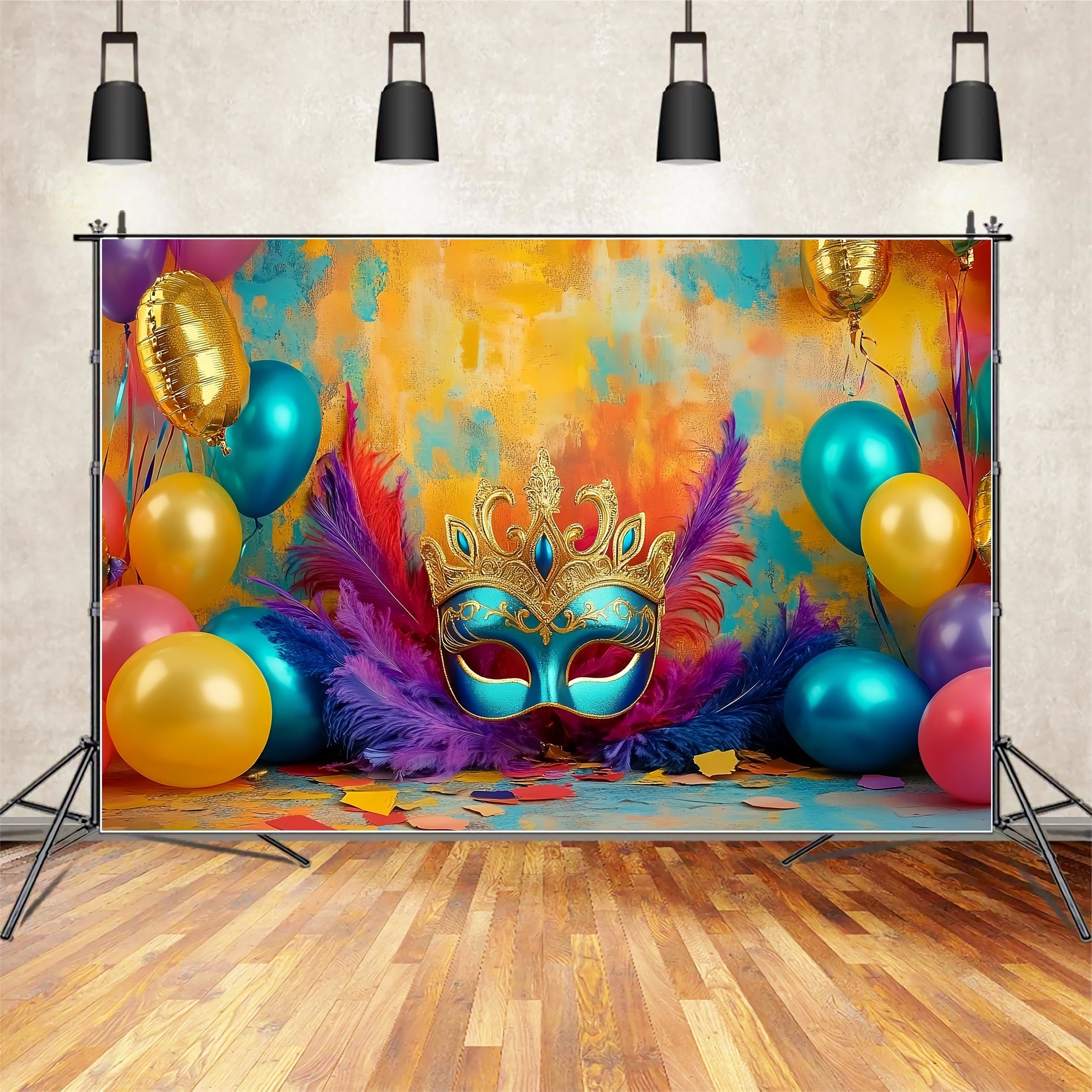 Mask Carnival Backdrop Colorful Mask Balloons Glow Carnival Backdrop UK TWW59-15