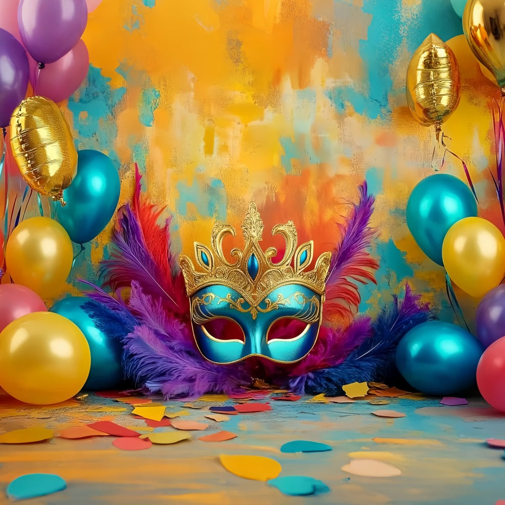 Mask Carnival Backdrop Colorful Mask Balloons Glow Carnival Backdrop UK TWW59-15