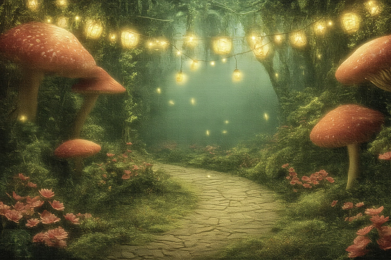 Fairy Forest Backdrop Lantern Mushroom Trail Enchanted Forest Backdrop UK TWW59-151