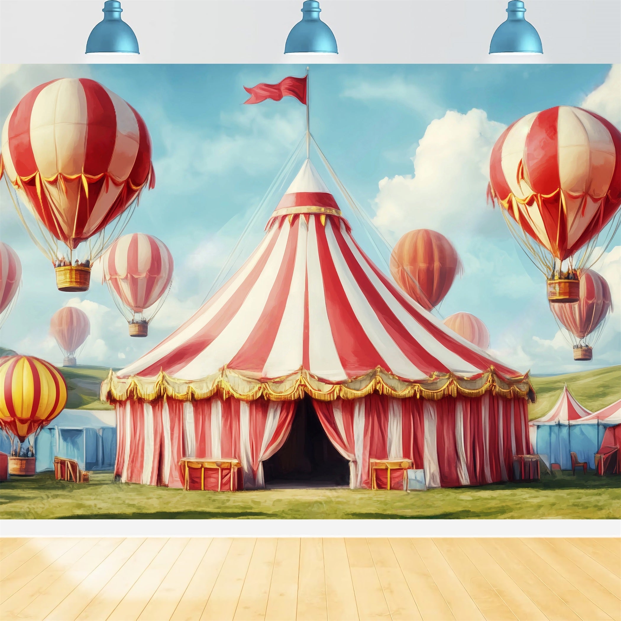 Carnival Tent Backdrop Hot Air Balloons Carnival Pastel Circus Backdrop UK TWW59-16