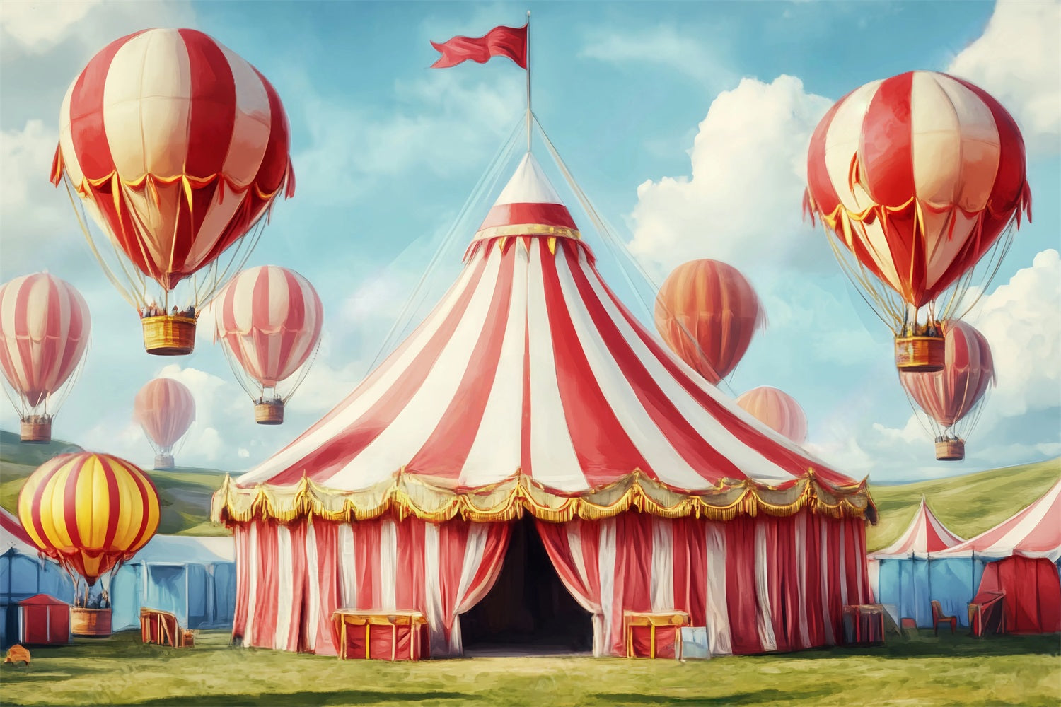 Carnival Tent Backdrop Hot Air Balloons Carnival Pastel Circus Backdrop UK TWW59-16