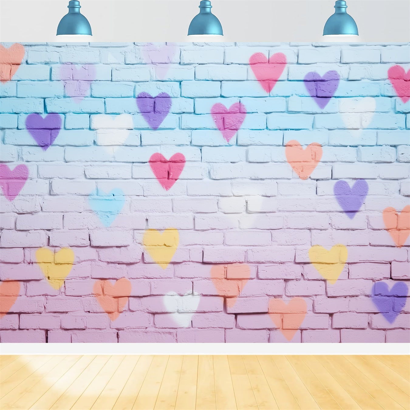 Brick Backdrop Colorful Heart Painted Wall Brick Photo Backdrop UK TWW59-164
