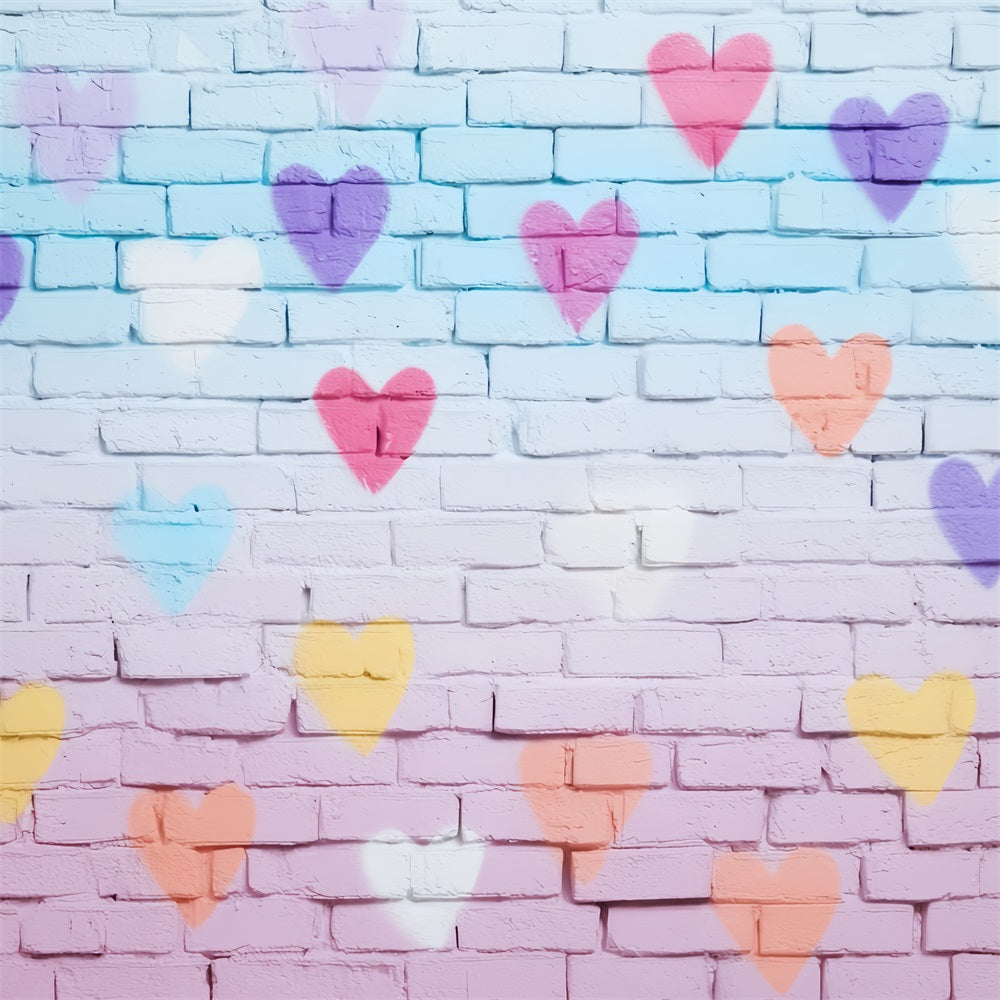 Brick Backdrop Colorful Heart Painted Wall Brick Photo Backdrop UK TWW59-164