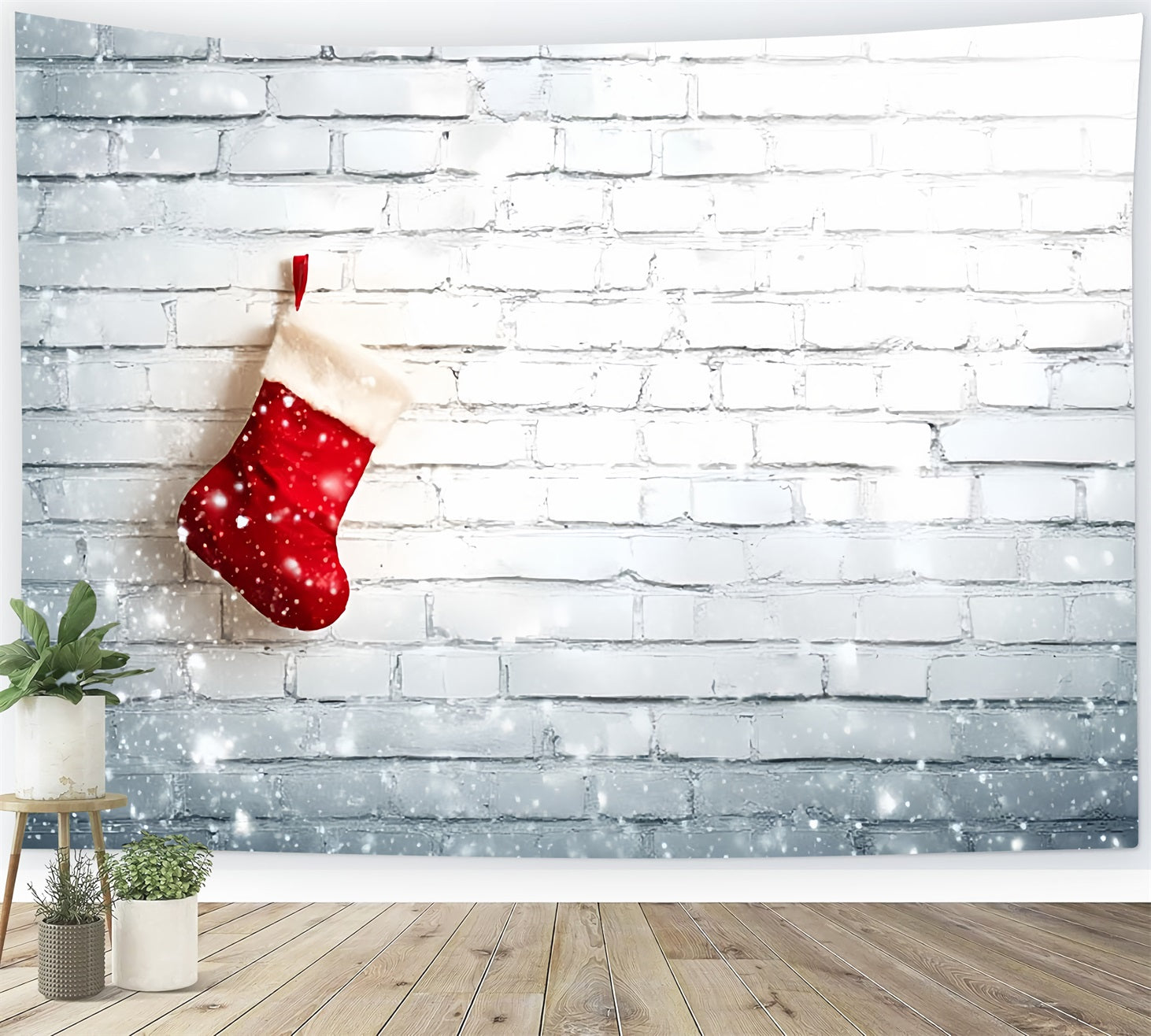 White Brick Backdrop Christmas Stocking White Wall Brick Backdrop UK TWW59-170