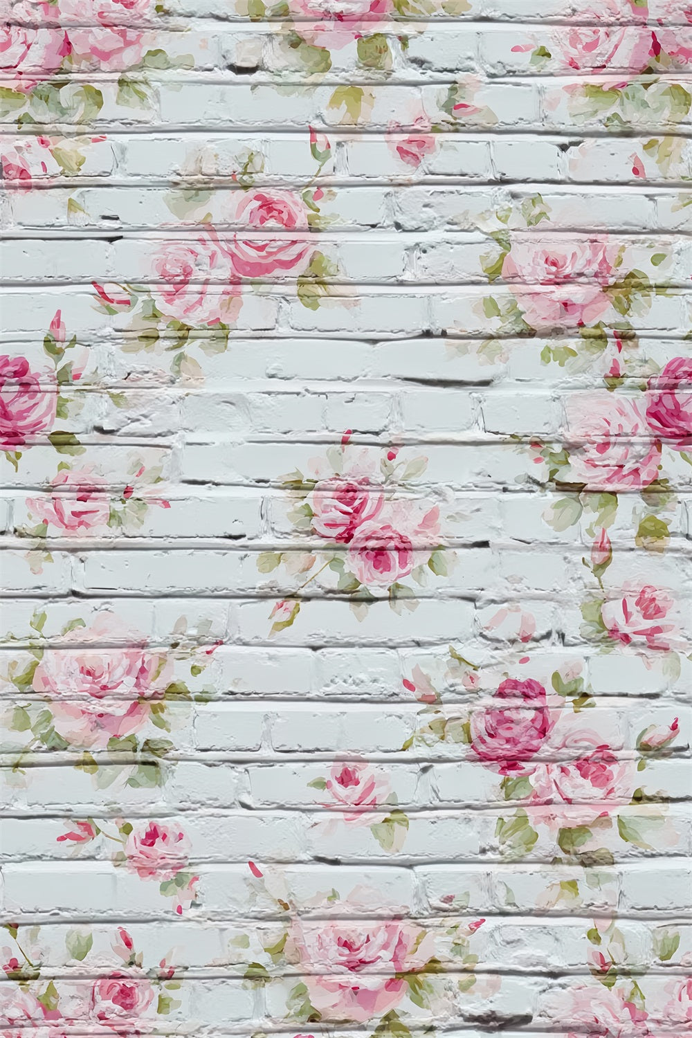 Brick Backdrops Whitewashed Floral Painted Roses Brick Wall Photo Backdrop UK TWW59-173
