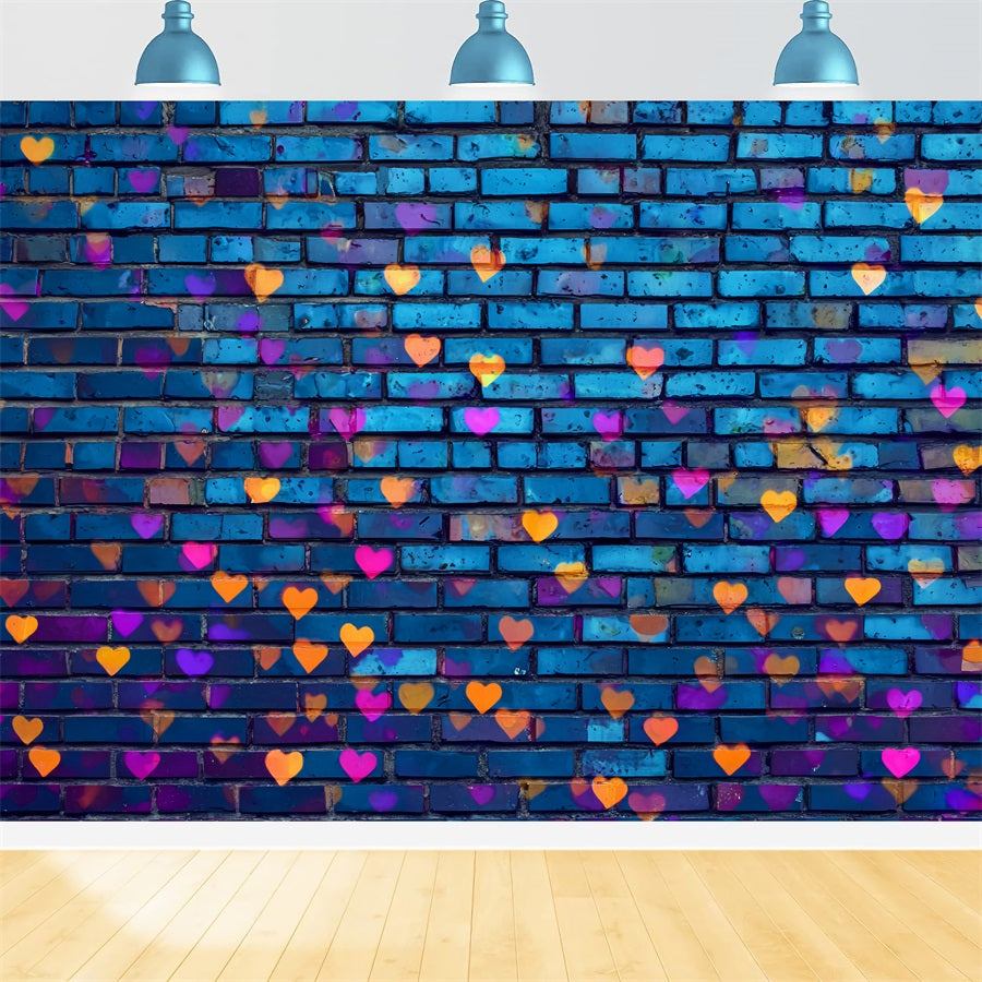 Brick Backdrop Photography Blue Wall Colorful Heart Graffiti Brick Backdrop UK TWW59-181