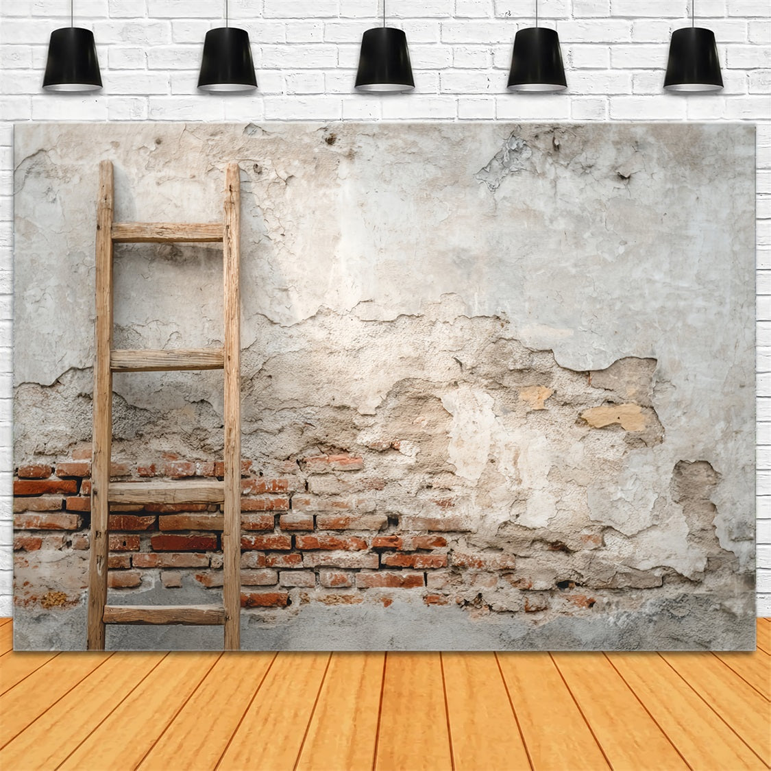 Brick Photography Backdrop Concrete Wall Wood Ladder Brick Backdrop UK TWW59-186