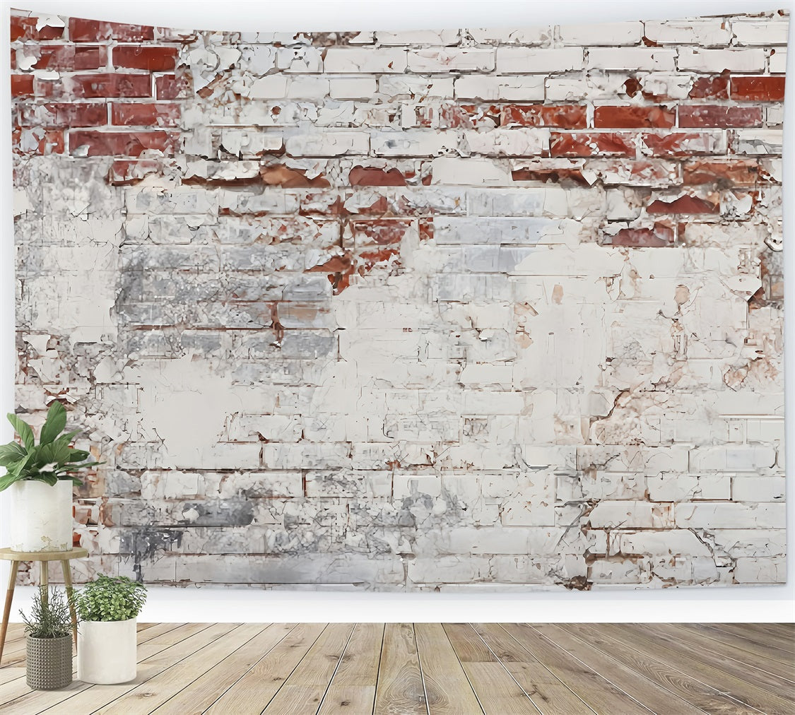 Brick Wall Photo Backdrop Peeling White Faded Brick Wall Brick Backdrop UK TWW59-192