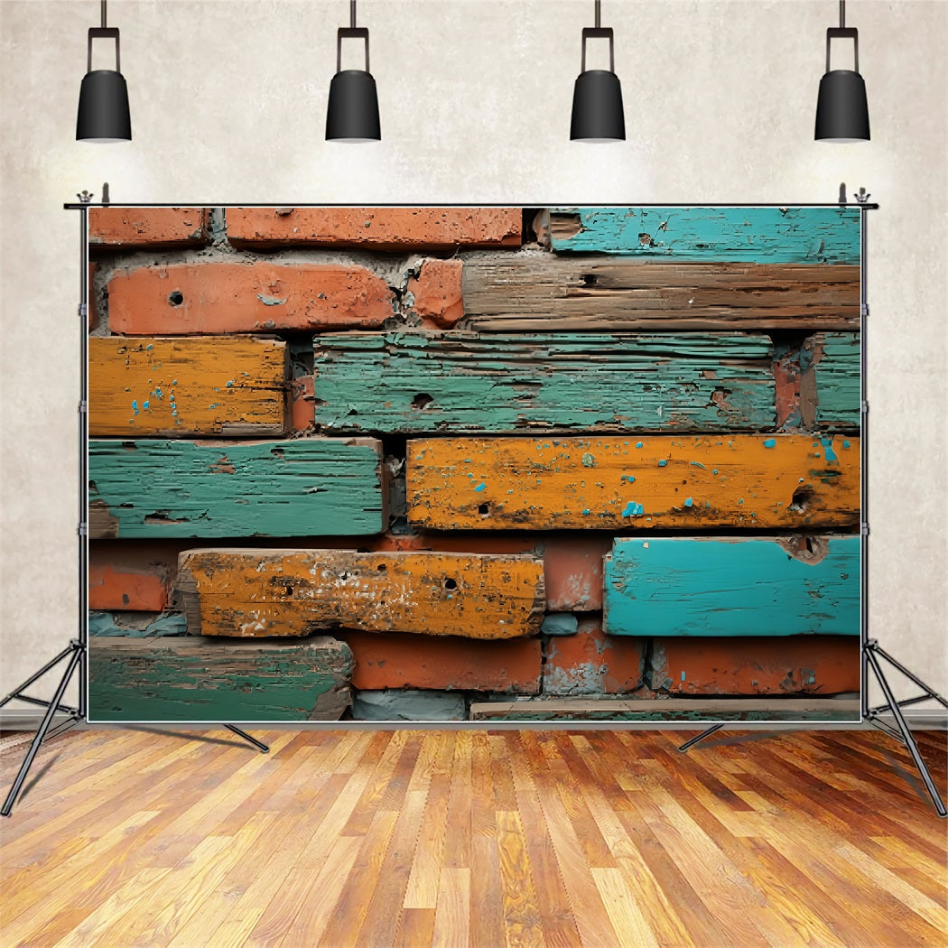 Brick Backdrops Weathered Painted Wooden Wall Brick Wall Photo Backdrop UK TWW59-194