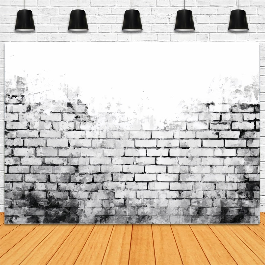 Brick Photography Backdrop Black White Watercolor Wall Brick Backdrops UK TWW59-196