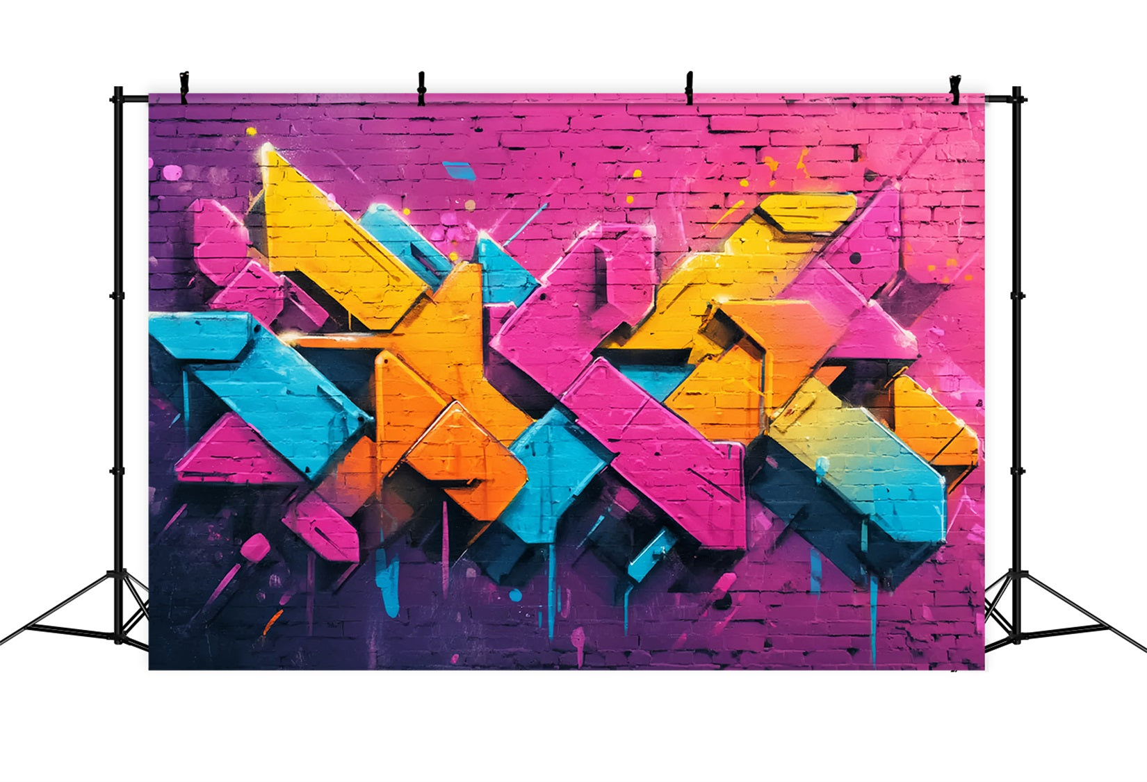 Brick Wall Backdrop Vibrant Neon Graffiti Artwork Brick Photo Backdrop UK TWW59-199