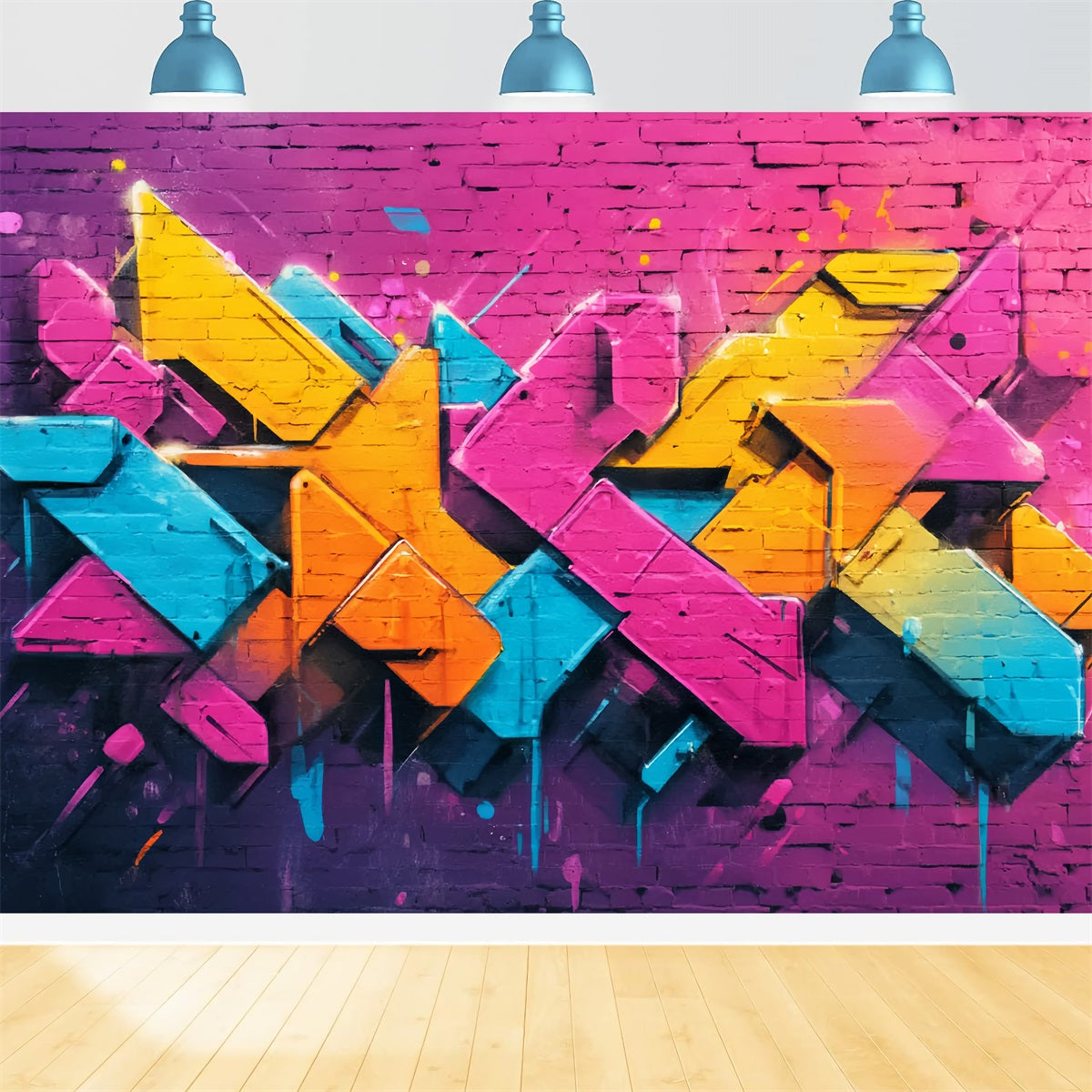 Brick Wall Backdrop Vibrant Neon Graffiti Artwork Brick Photo Backdrop UK TWW59-199