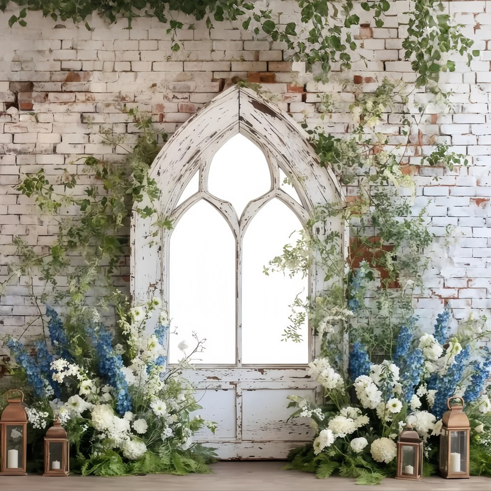 Brick Photo Backdrop Rustic Arch Floral Decor Brick Backdrop UK TWW59-202