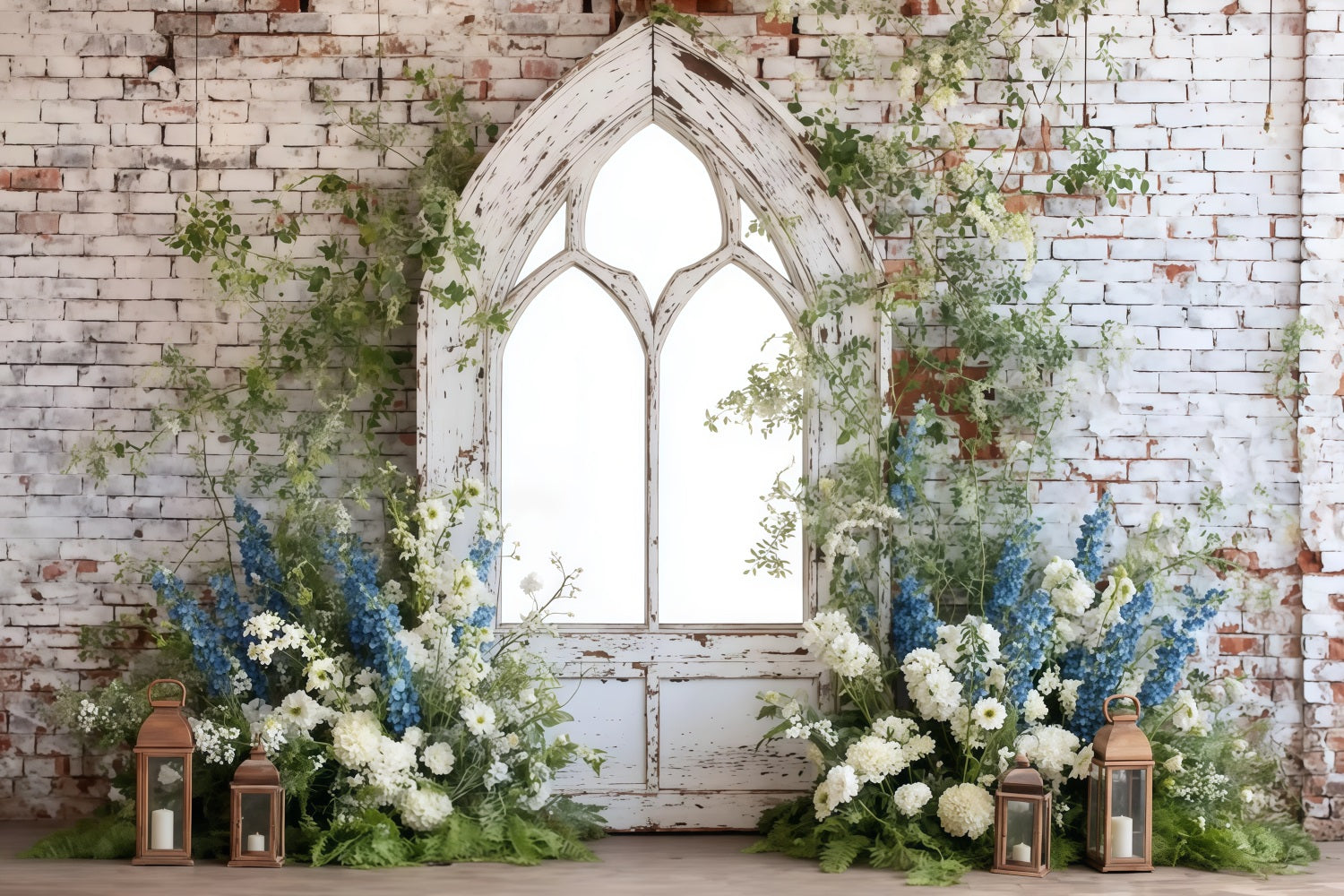 Brick Photo Backdrop Rustic Arch Floral Decor Brick Backdrop UK TWW59-202