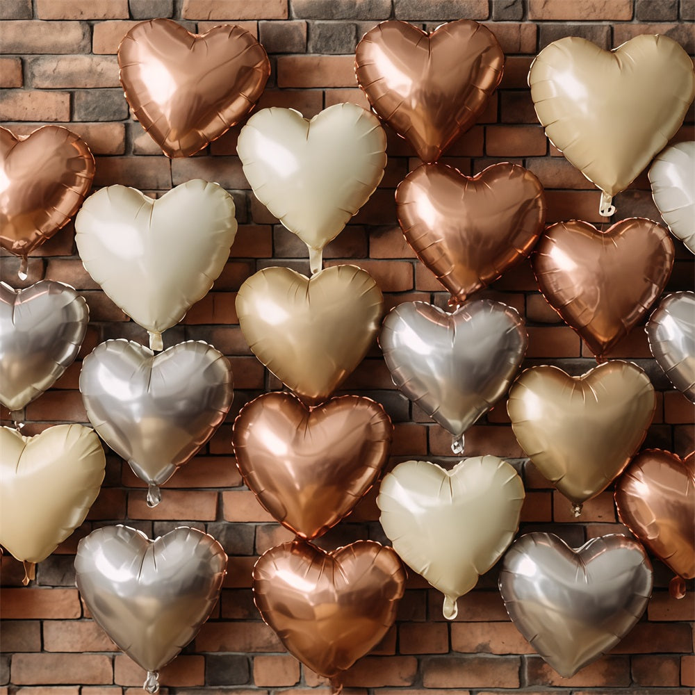 Brick Wall Backdrops Metallic Heart Balloon Wall Brick Backdrop UK TWW59-206