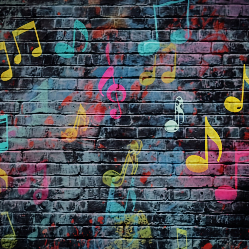 Brick Photography Backdrop Colorful Musical Note Graffiti Brick Backdrop UK TWW59-207