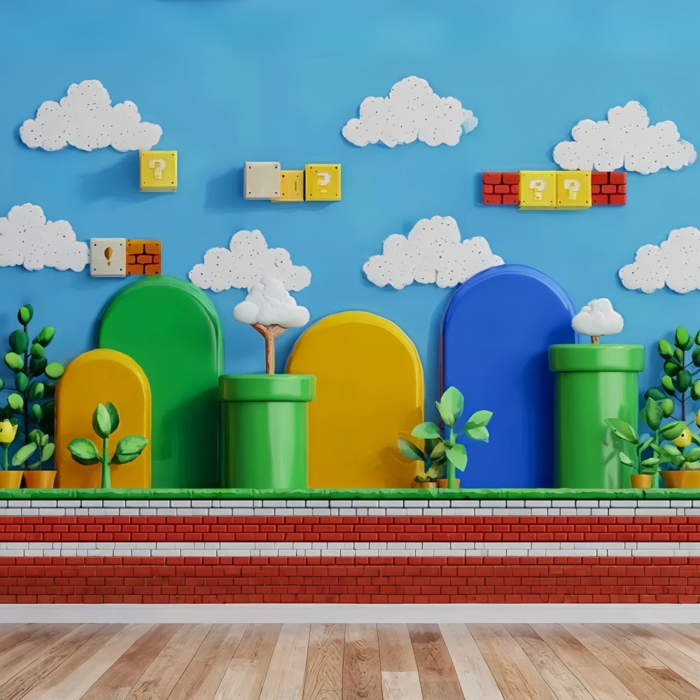Preschool Backdrop Retro Cartoon Game World Back To School Backdrop UK TWW59-208