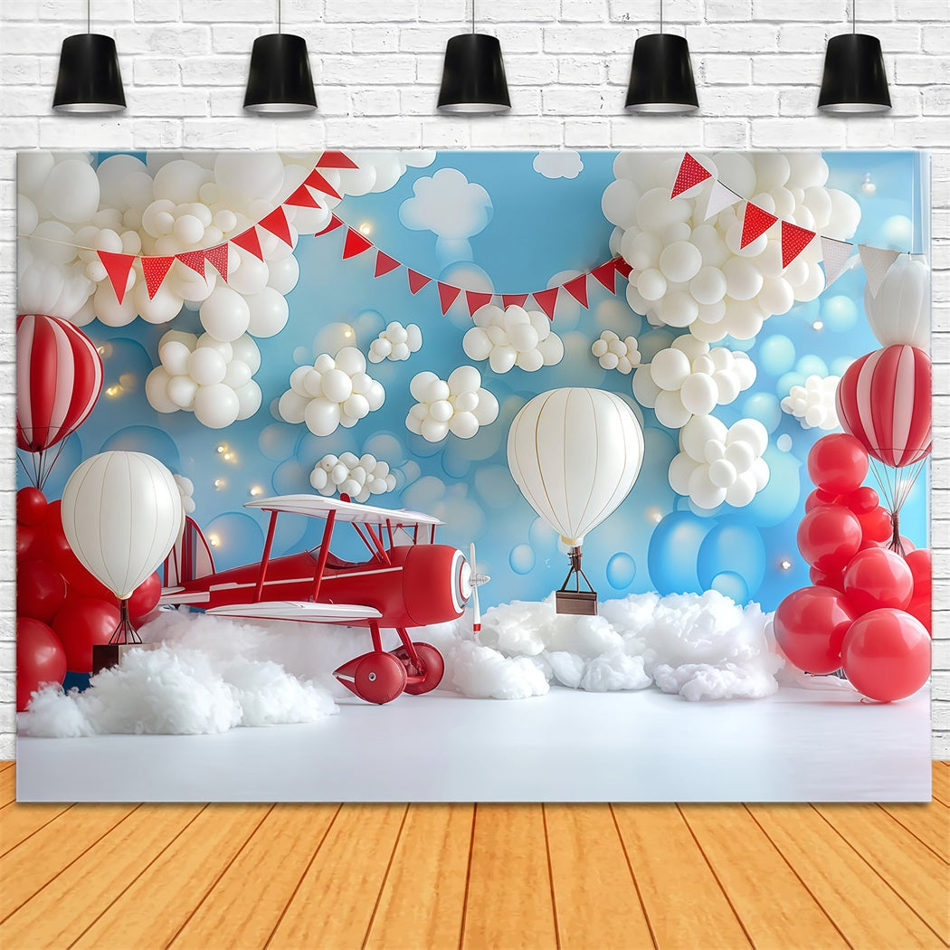 Cake Smash Backdrop Boy Airplane Balloon Cloud Adventure Happy Birthday Backdrop UK TWW59-214