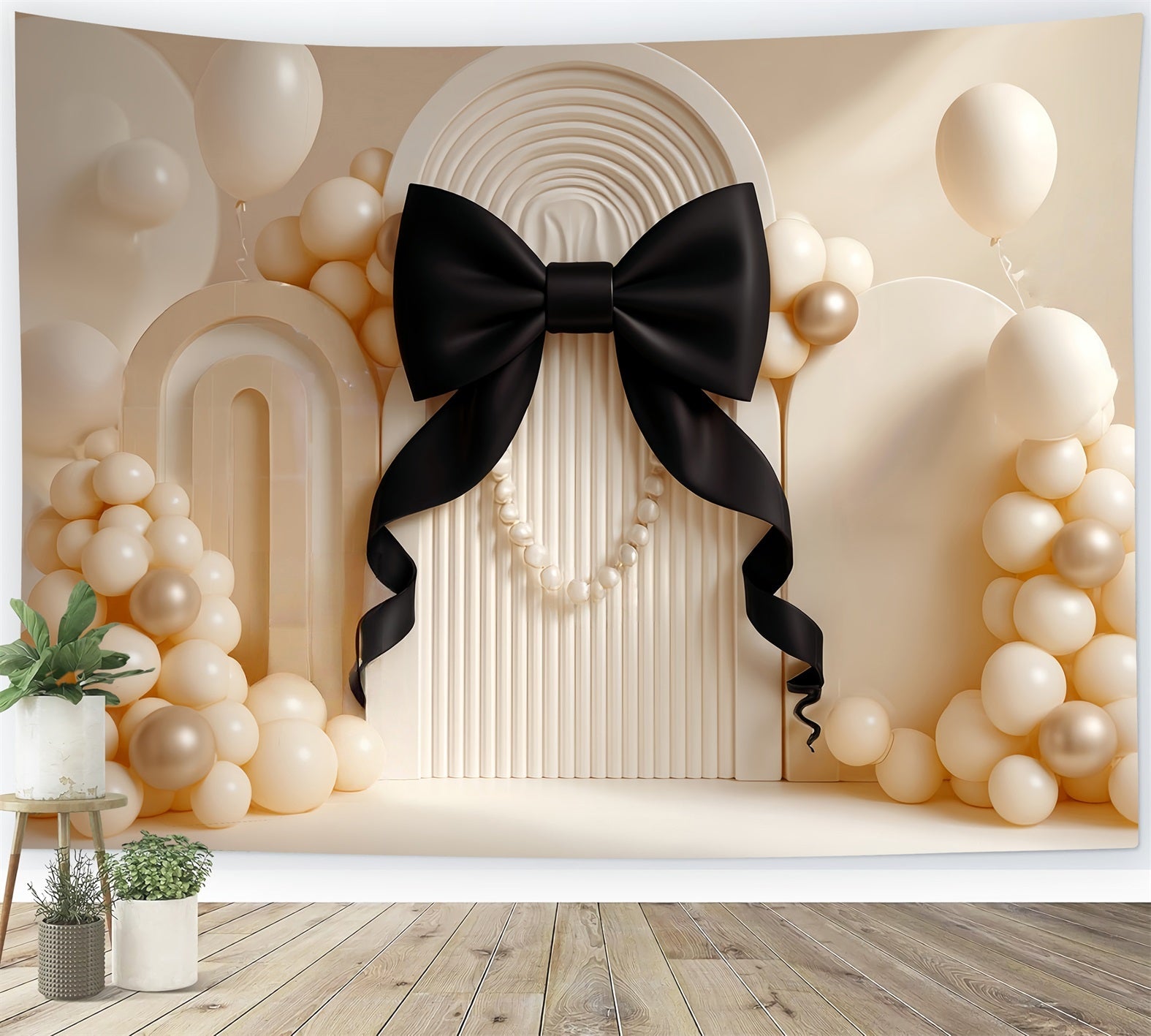 Cake Smash Backdrop Elegant Black Bow Pearl Birthday Backdrop UK TWW59-219
