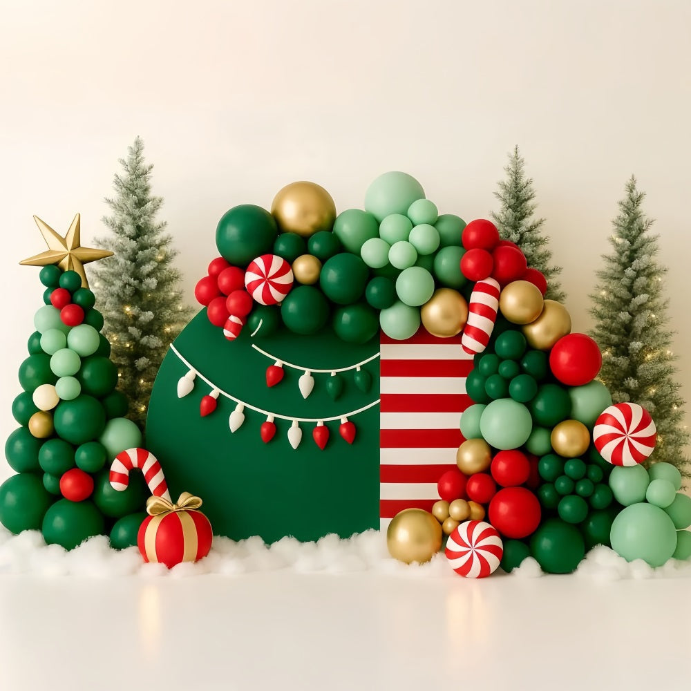Smash Cake Backdrop Christmas Candy Balloon Forest Happy Birthday Backdrop UK TWW59-221