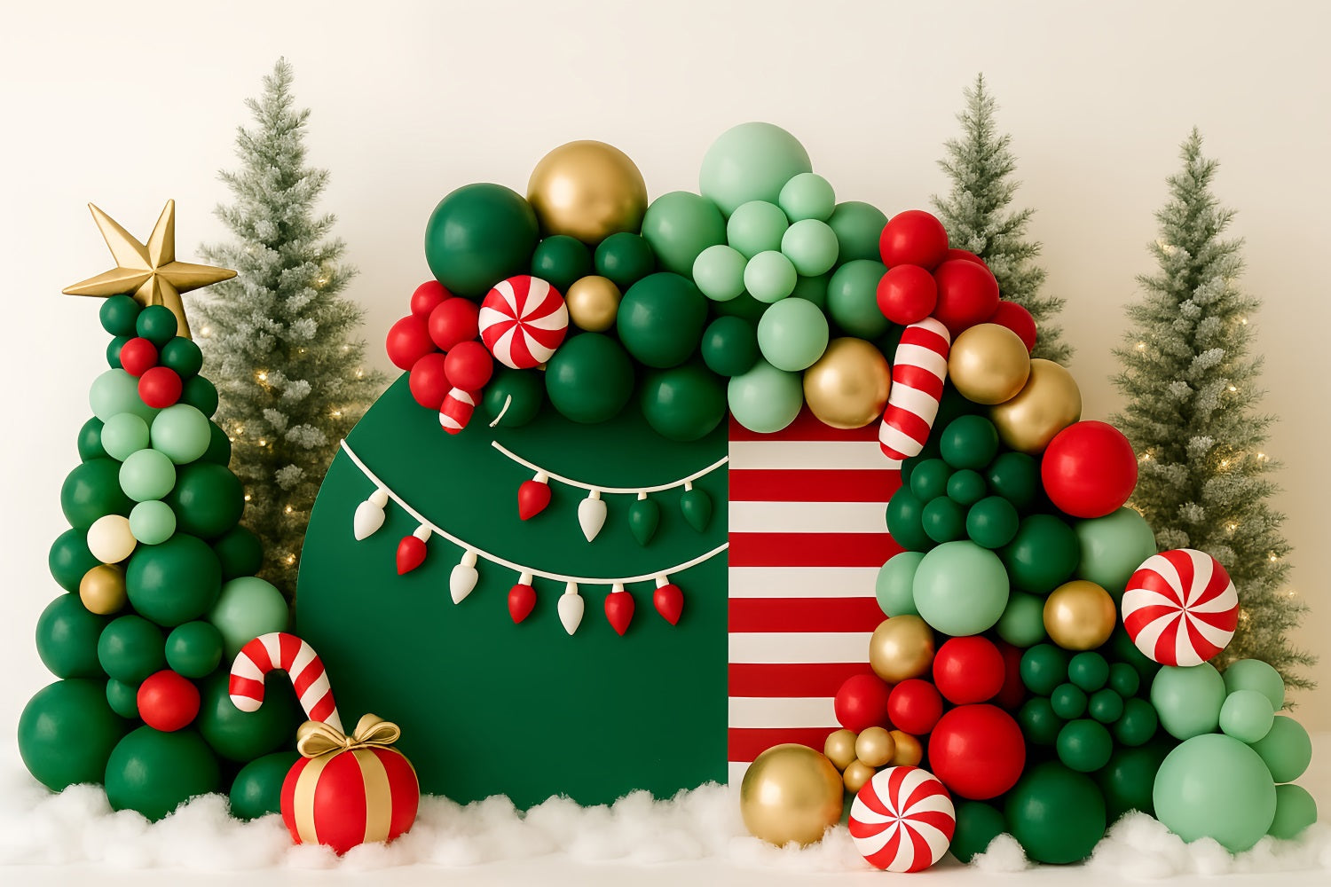 Smash Cake Backdrop Christmas Candy Balloon Forest Happy Birthday Backdrop UK TWW59-221