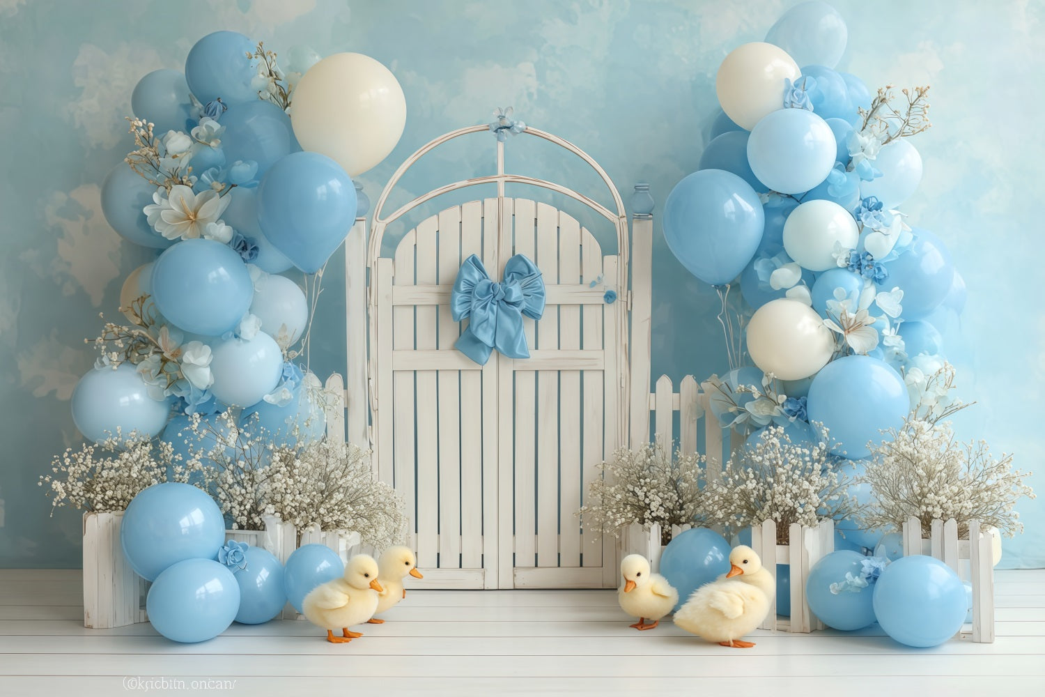 Smash Cake Backdrop Blue Duckling Garden Gate Cake Smash Photography Backdrop UK TWW59-225