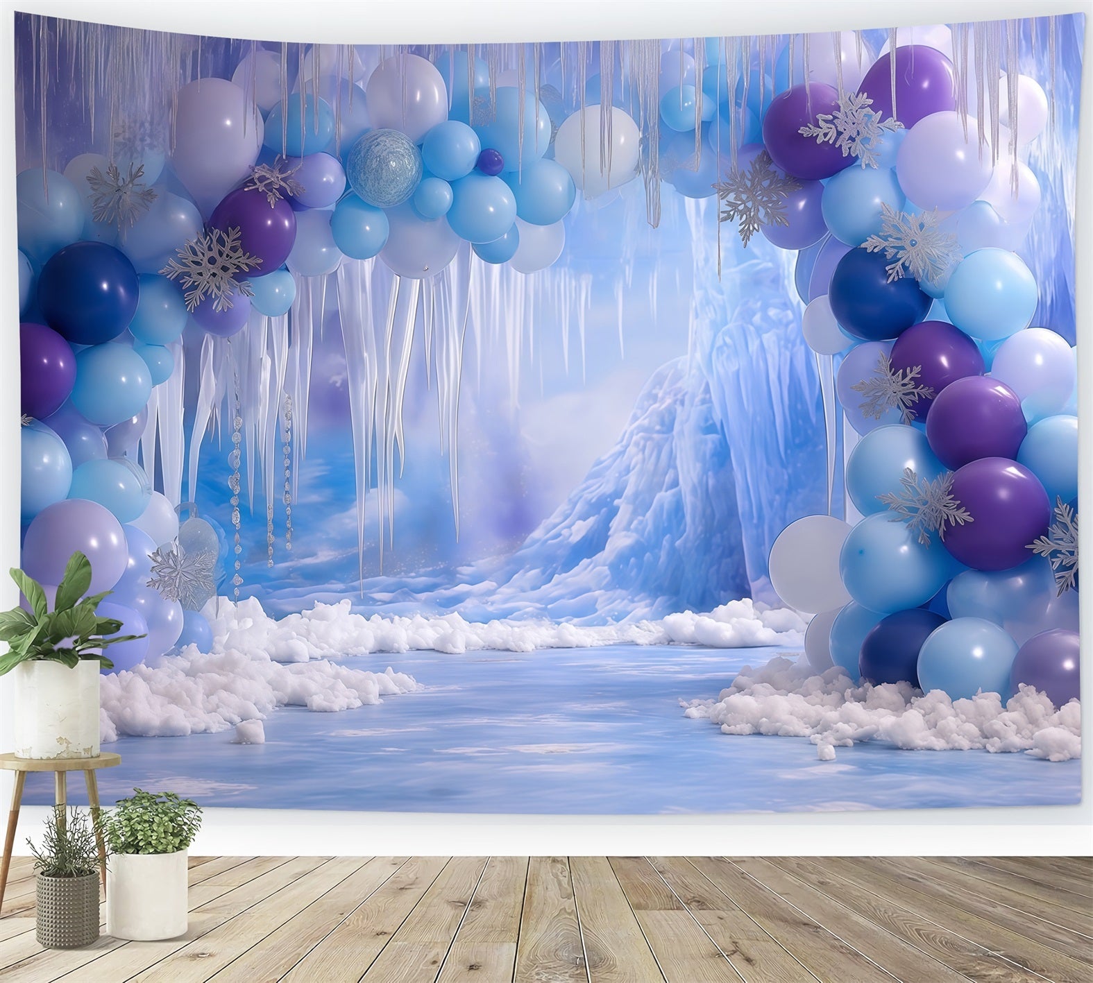 Cake Smash Backdrop Girl Frozen Ice Cave Fantasy Happy Birthday Backdrop UK TWW59-227