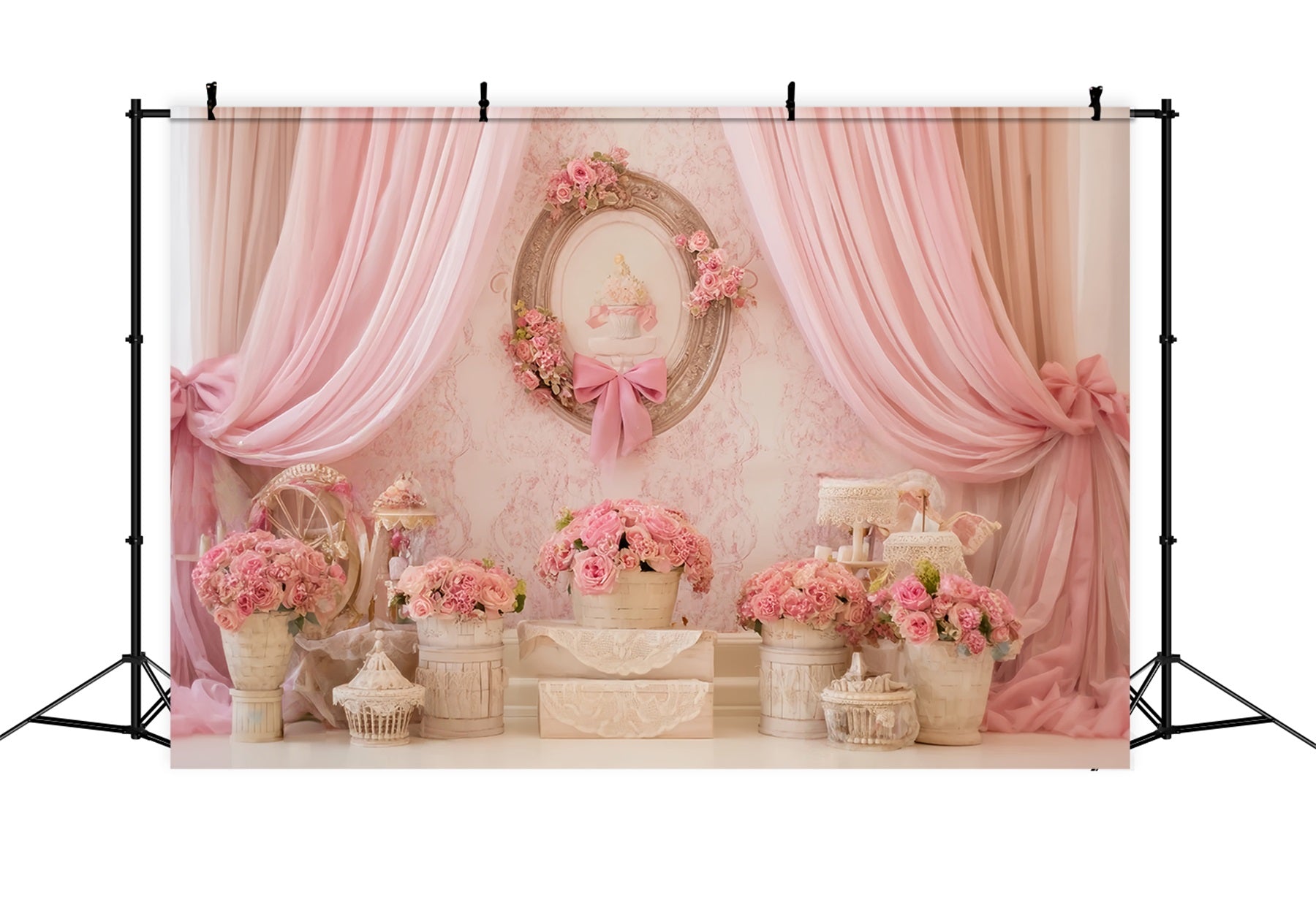 Cake Smash Backdrop Pink Floral Vintage Elegance Birthday Backdrop UK TWW59-230