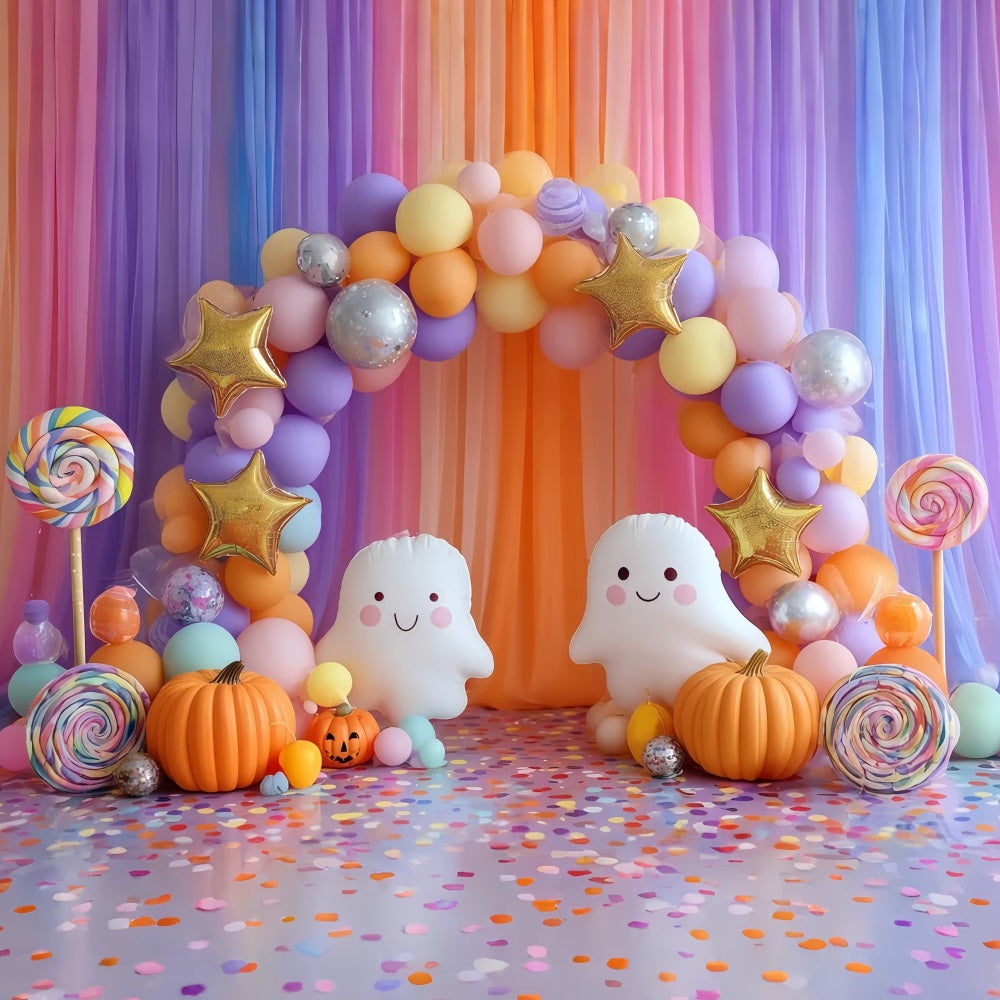 Cake Smash Backdrops Colorful Candy Ghost Party Happy Birthday Backdrop UK TWW59-231