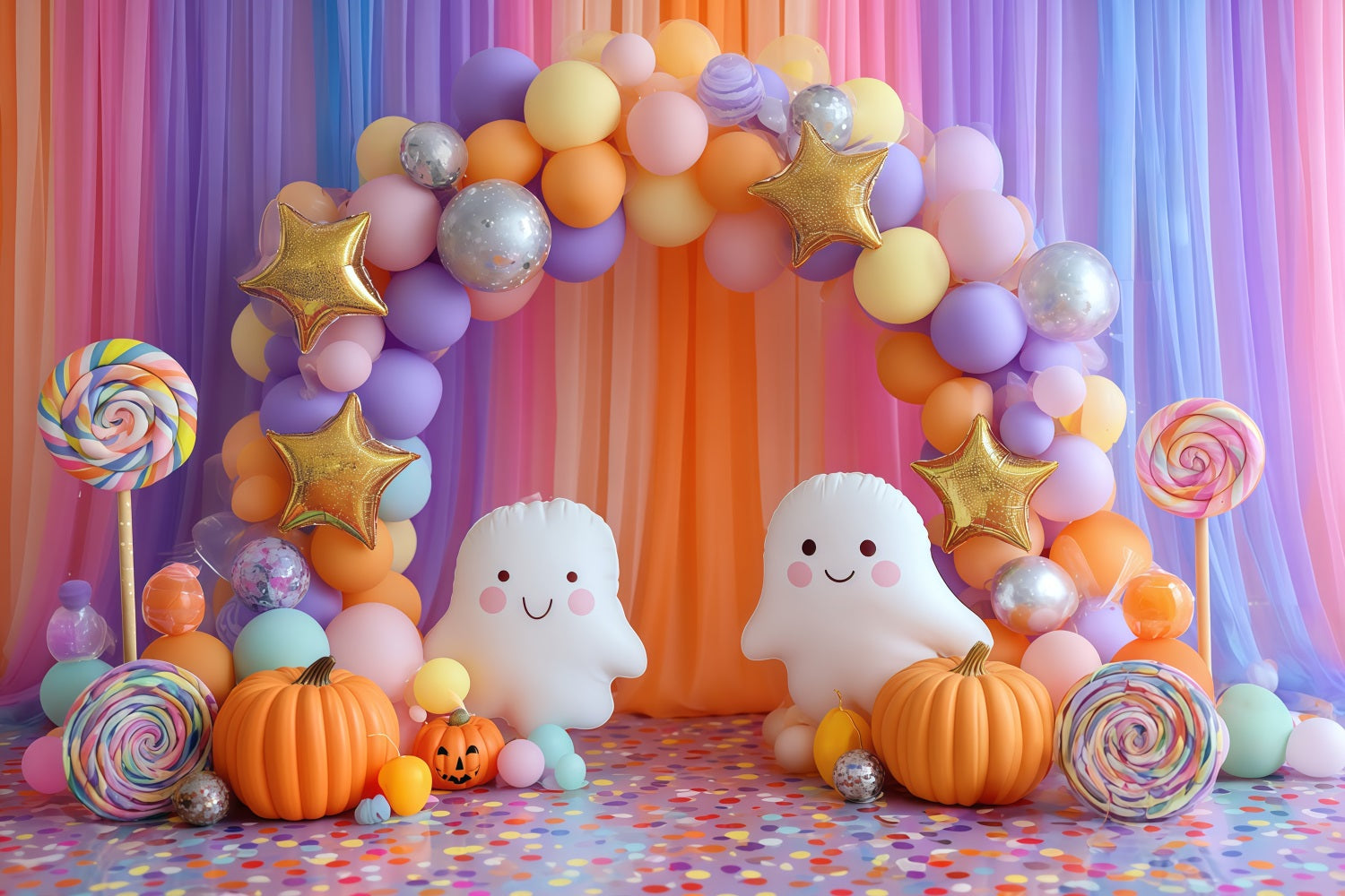 Cake Smash Backdrops Colorful Candy Ghost Party Happy Birthday Backdrop UK TWW59-231