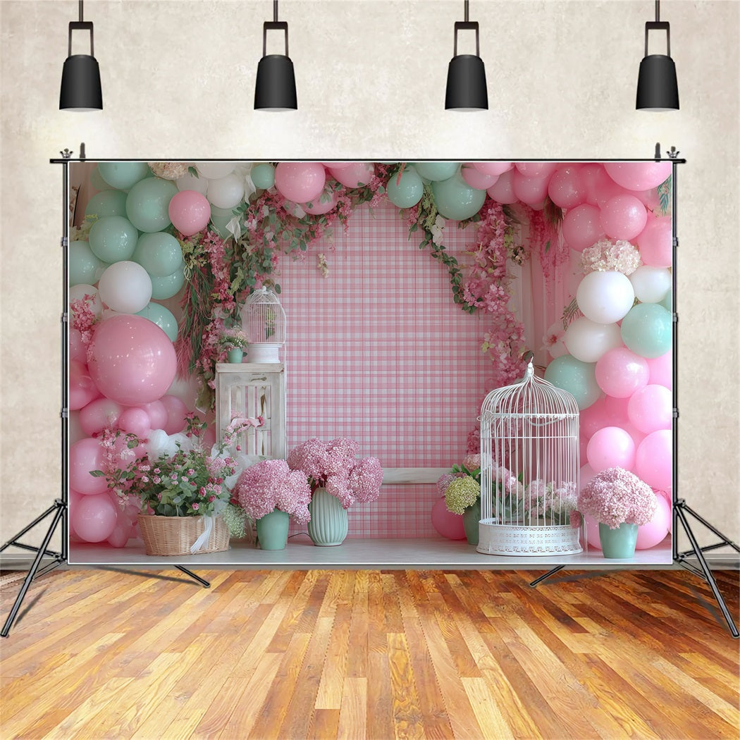 Cake Smash Backdrop Pastel Garden Balloon Bloom Birthday Backdrop UK TWW59-232