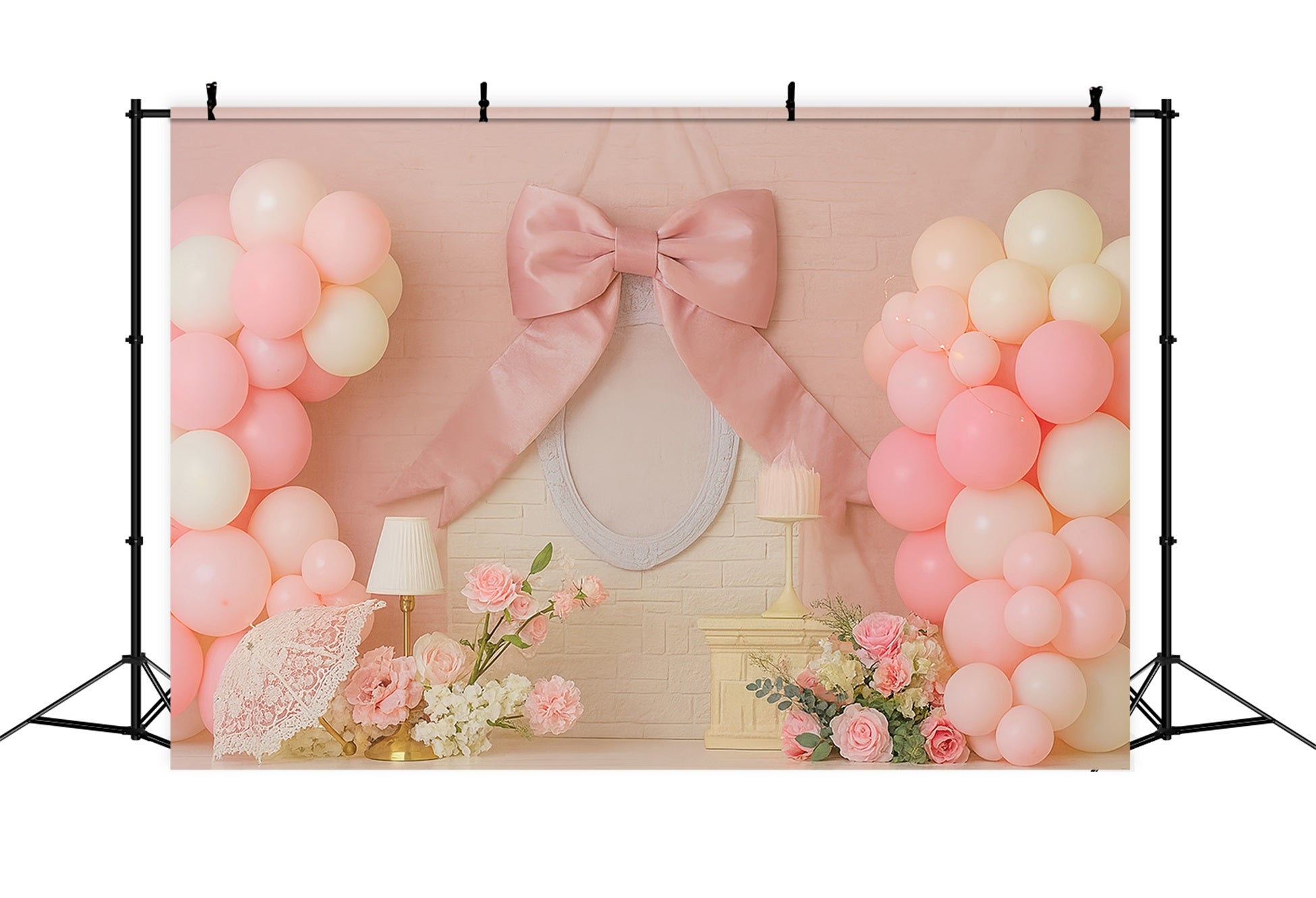 Smash Cake Backdrop Pink Ribbon Balloon Elegance Cake Smash Photography Backdrop UK TWW59-238