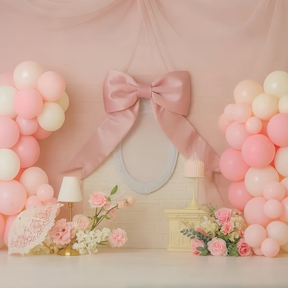 Smash Cake Backdrop Pink Ribbon Balloon Elegance Cake Smash Photography Backdrop UK TWW59-238