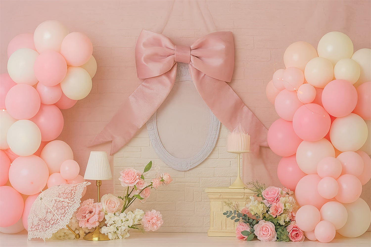 Smash Cake Backdrop Pink Ribbon Balloon Elegance Cake Smash Photography Backdrop UK TWW59-238