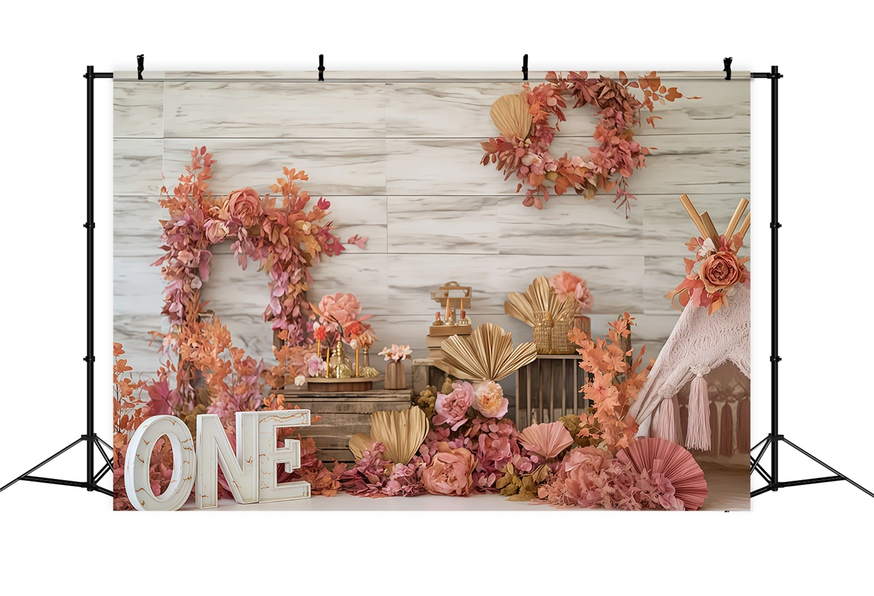 Cake Photography Backdrops Autumn Floral Rustic Charm 1st Birthday Backdrop UK TWW59-241