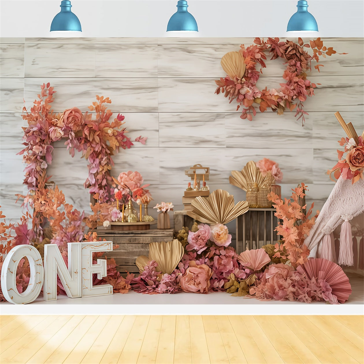Cake Photography Backdrops Autumn Floral Rustic Charm 1st Birthday Backdrop UK TWW59-241