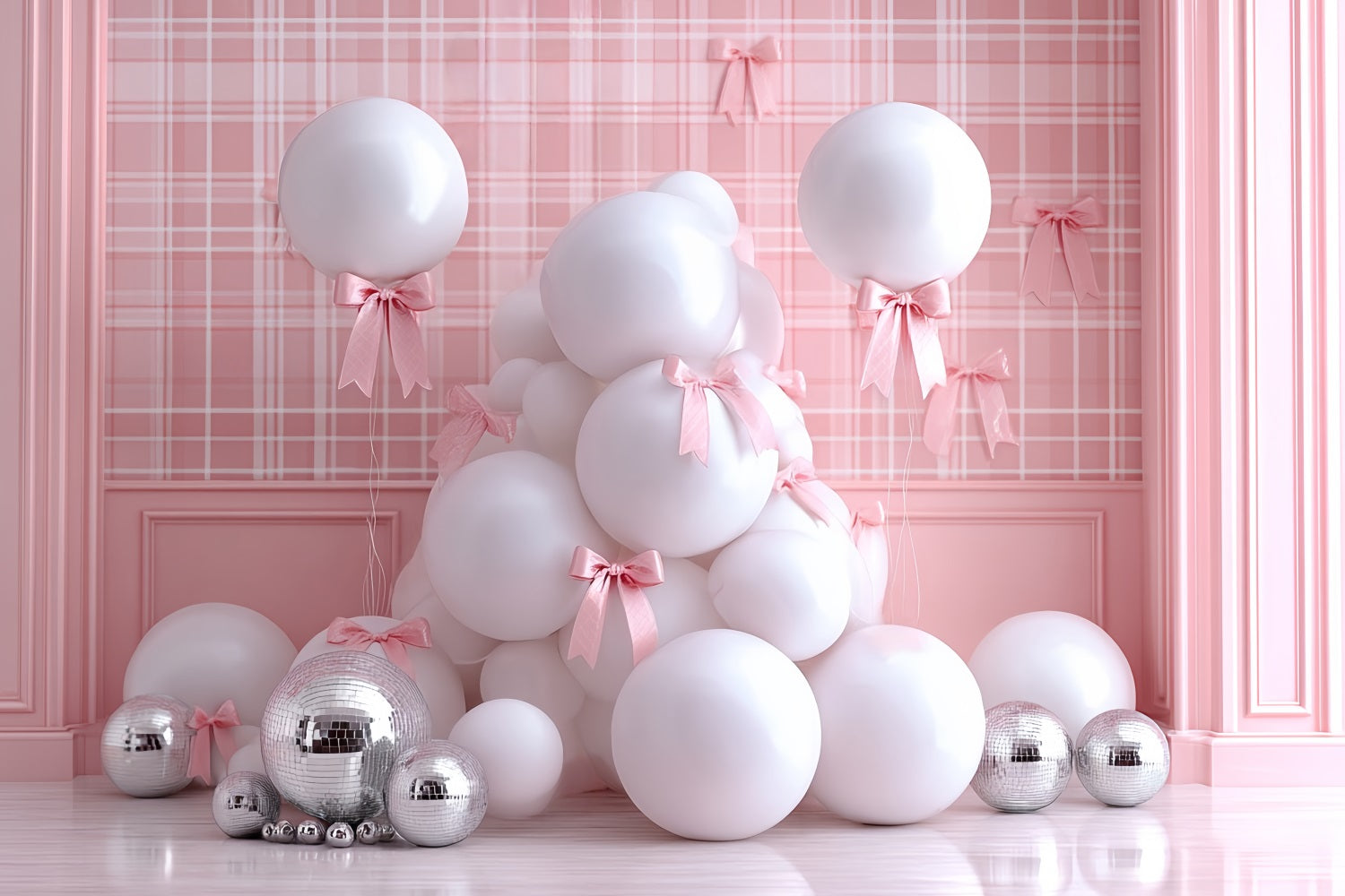 Cake Smash Backdrop Pink Bow Glam Balloons Smash Cake Backdrop UK TWW59-249