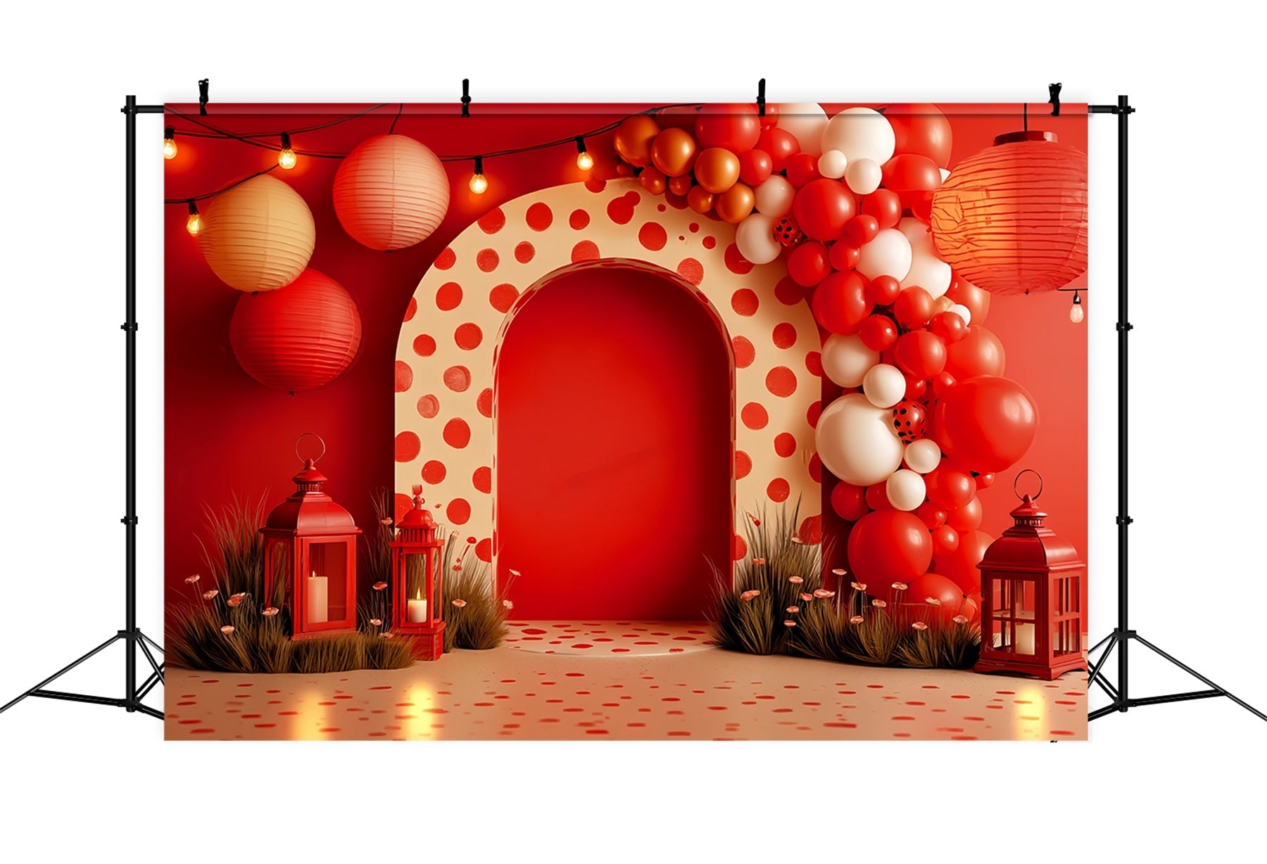 Smash Cake Backdrop Red Lantern Polka Celebration Cake Smash Photography Backdrop UK TWW59-251